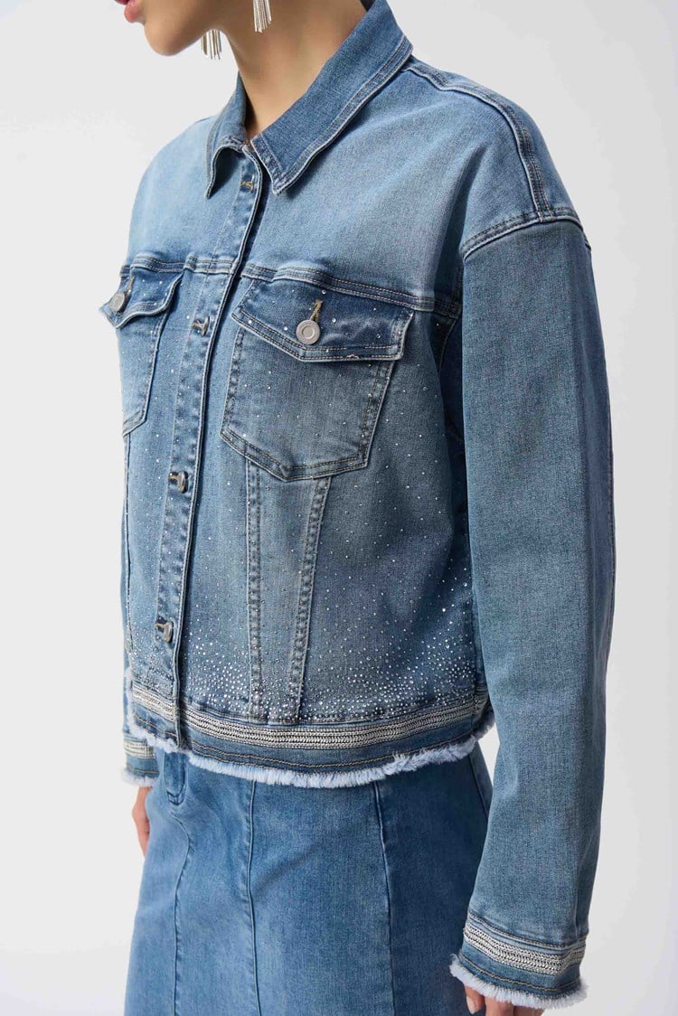 Denim Jacket With Frayed Hem