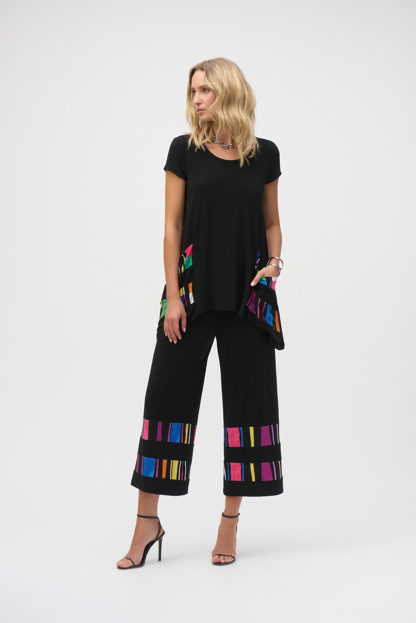 Silky Knit Stripe Print Culotte Pants