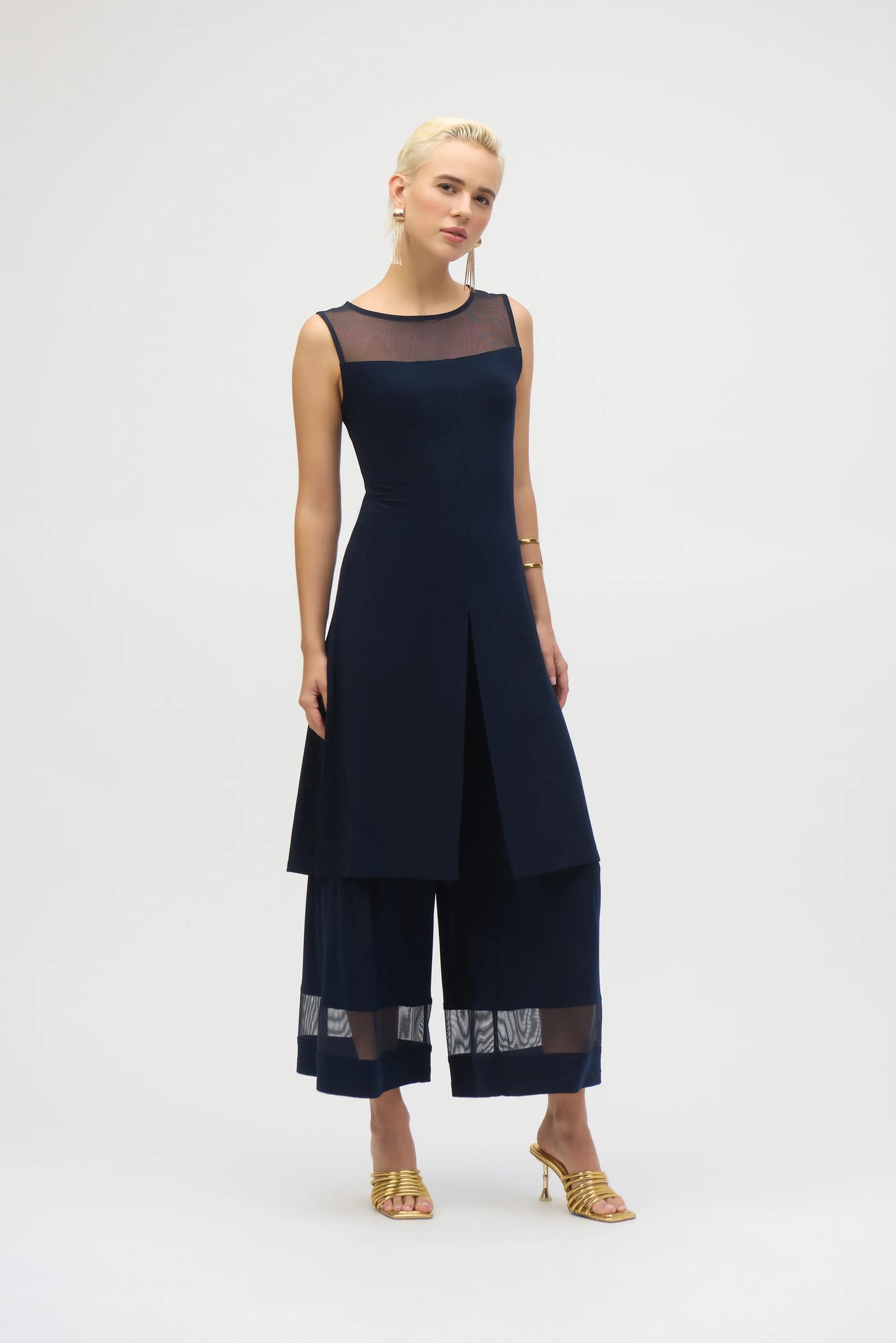 Silky Knit And Mesh Culotte Pants