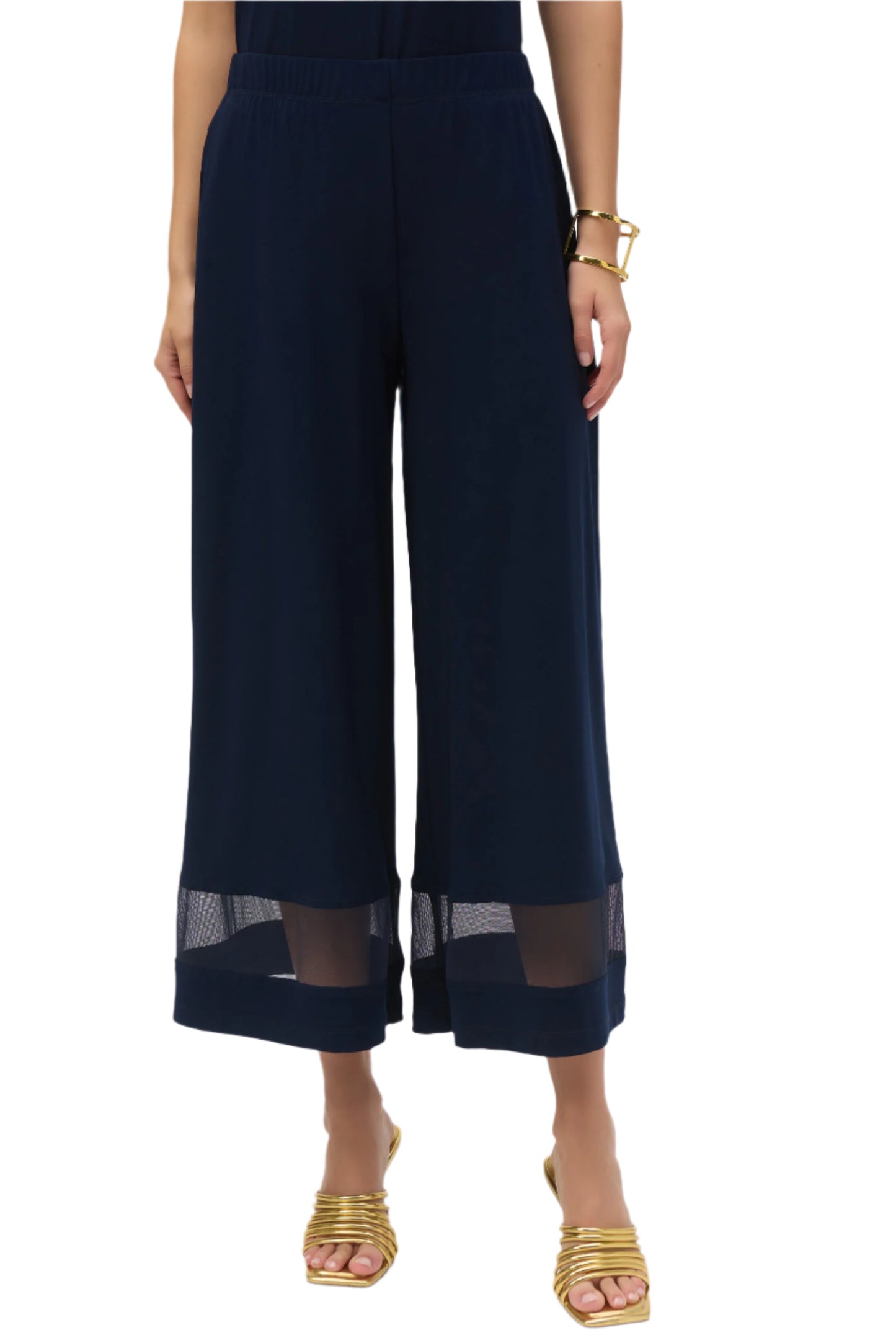 Silky Knit And Mesh Culotte Pants