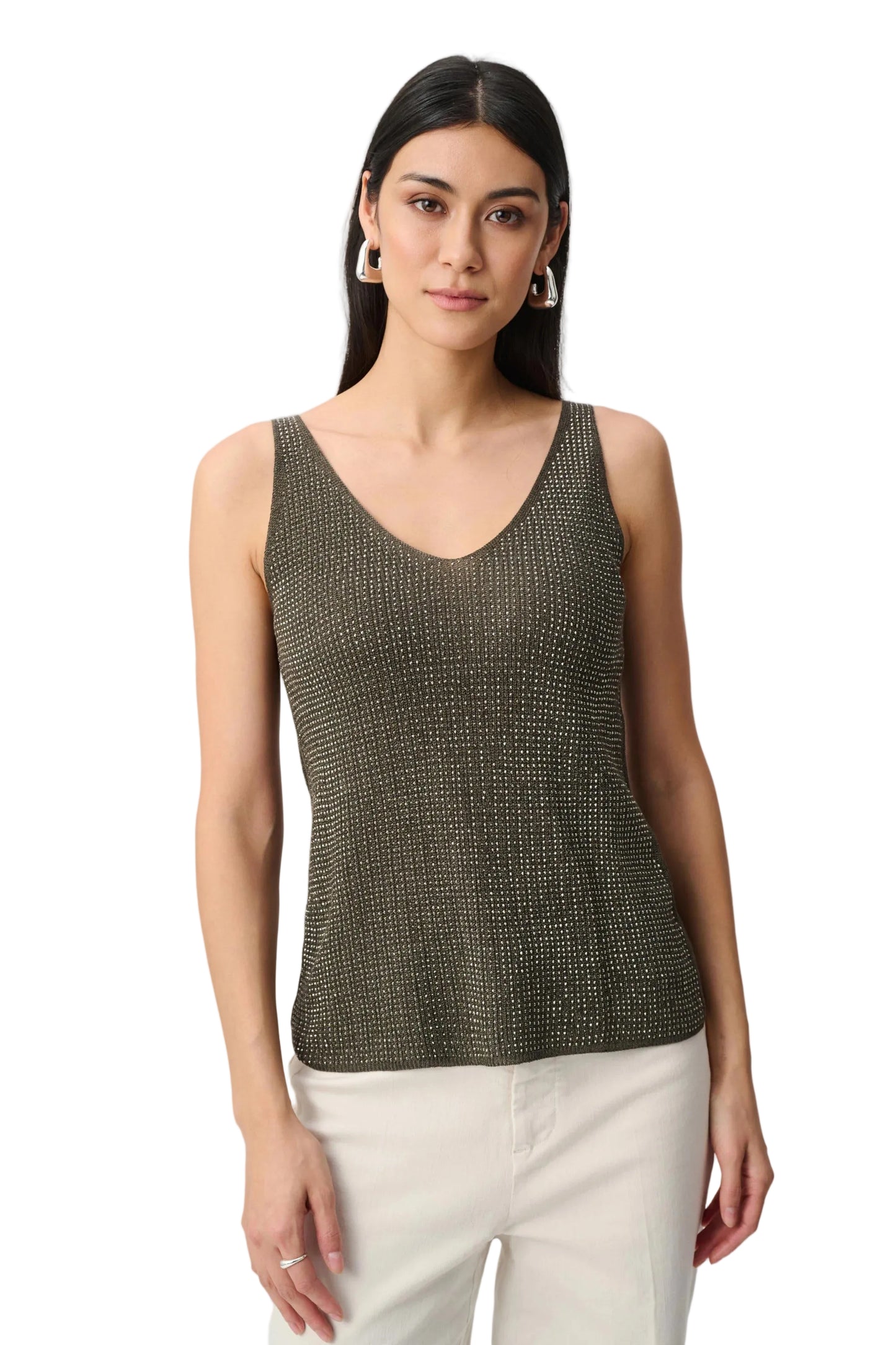 Metallic Knitted Camisole with Rhinestones