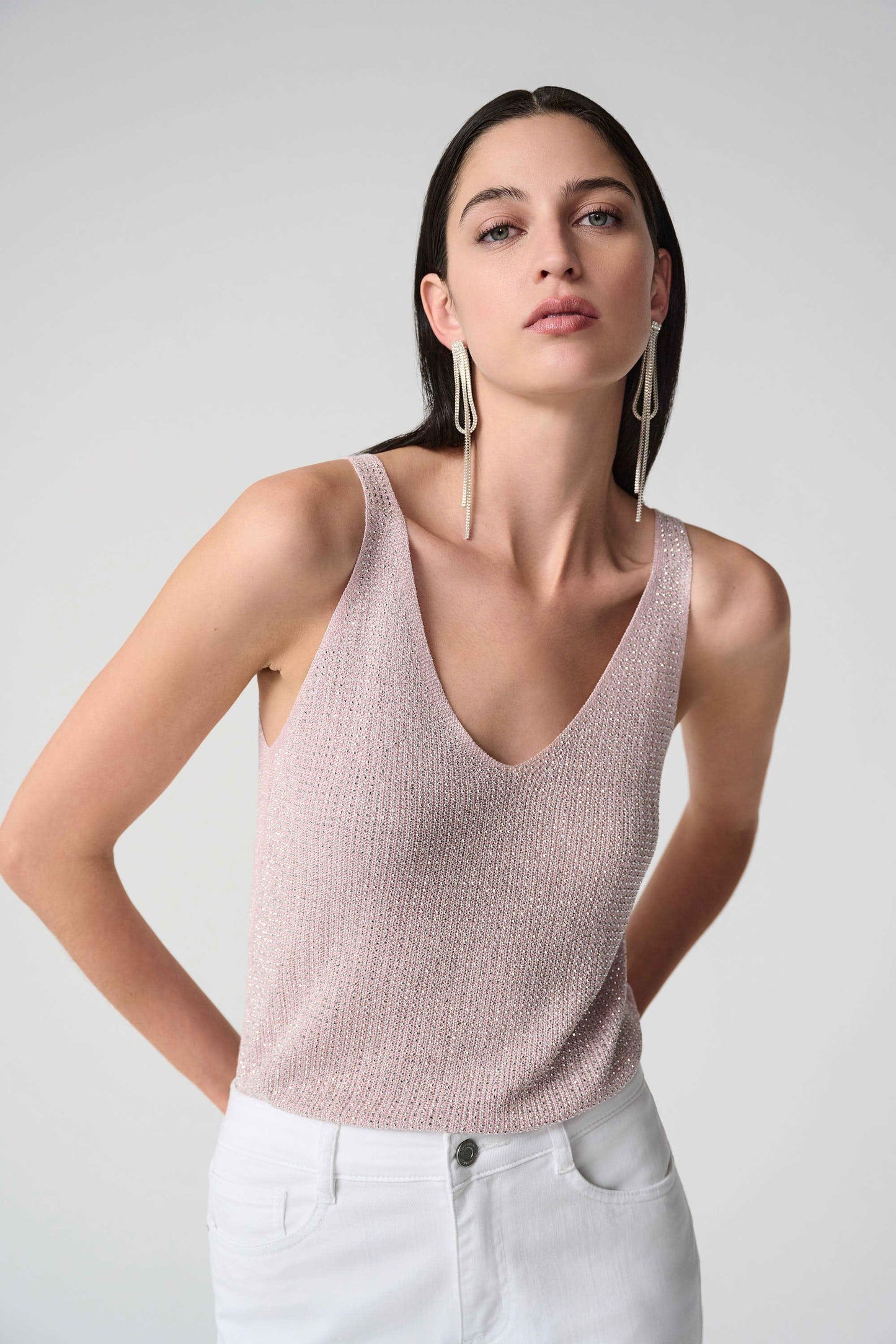Metallic Knitted Camisole with Rhinestones