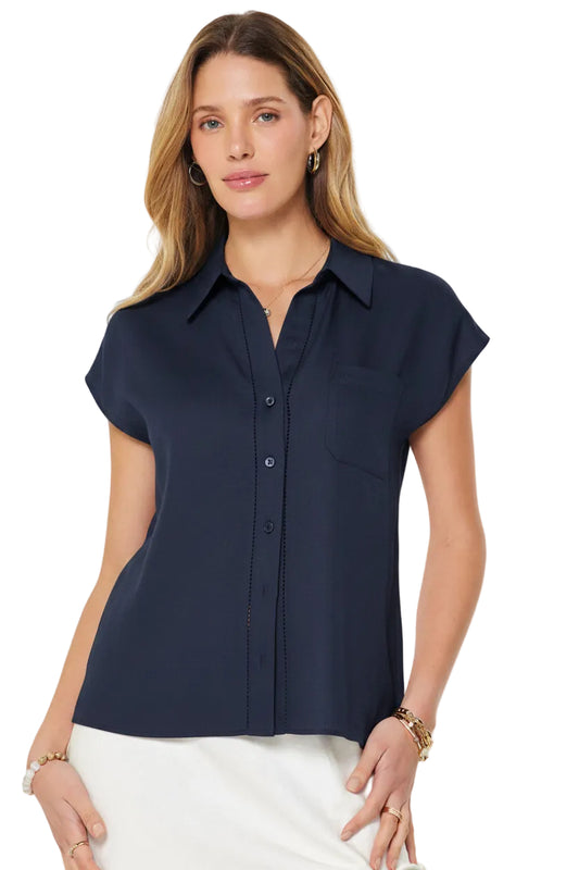 Cap Sleeve Button Down Blouse