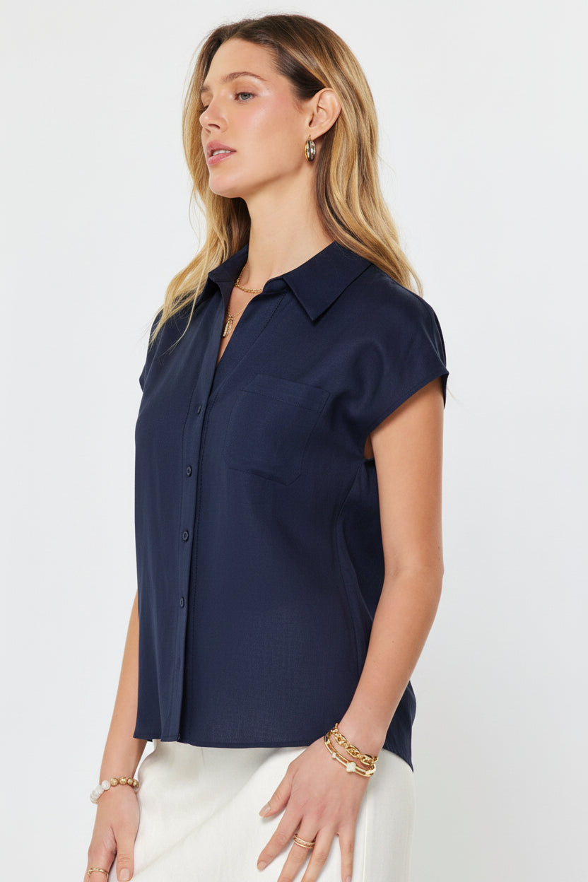 Cap Sleeve Button Down Blouse