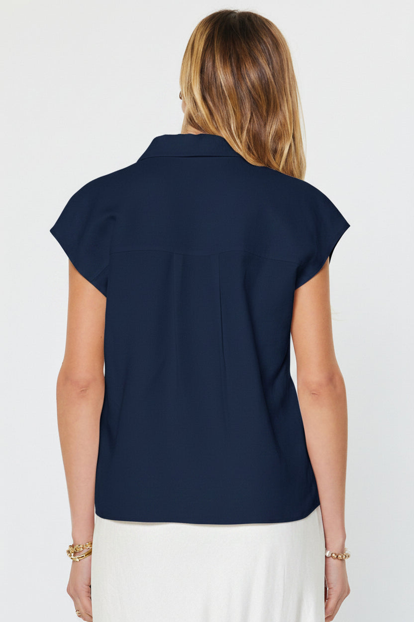 Cap Sleeve Button Down Blouse