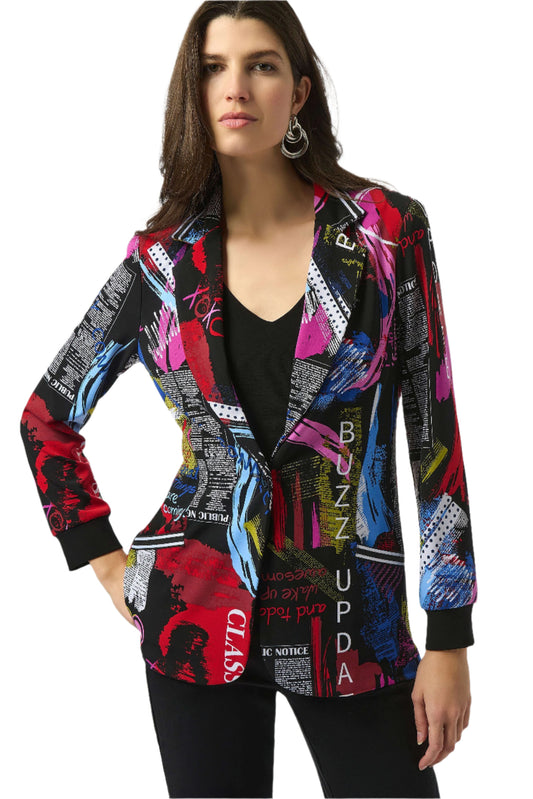 Silky Knit Word Print Straight Blazer