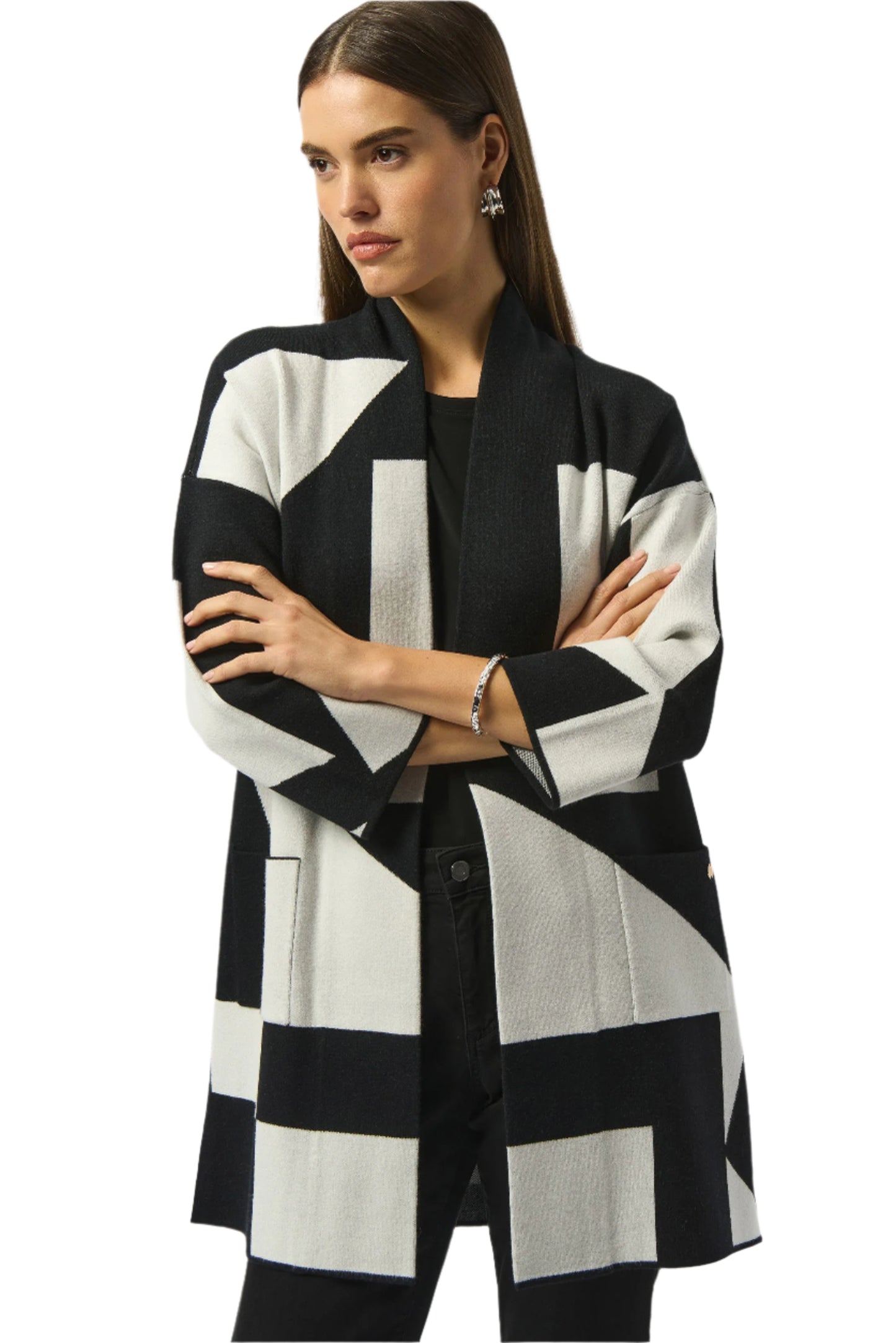 Jacquard Sweater Knit Color-Block Cover-Up