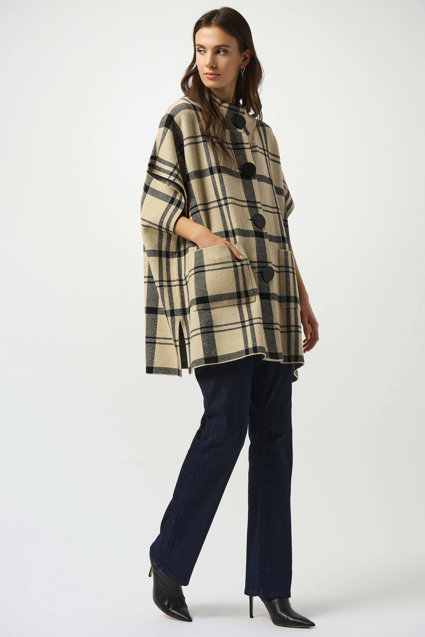 Jacquard Sweater Knit Plaid Poncho