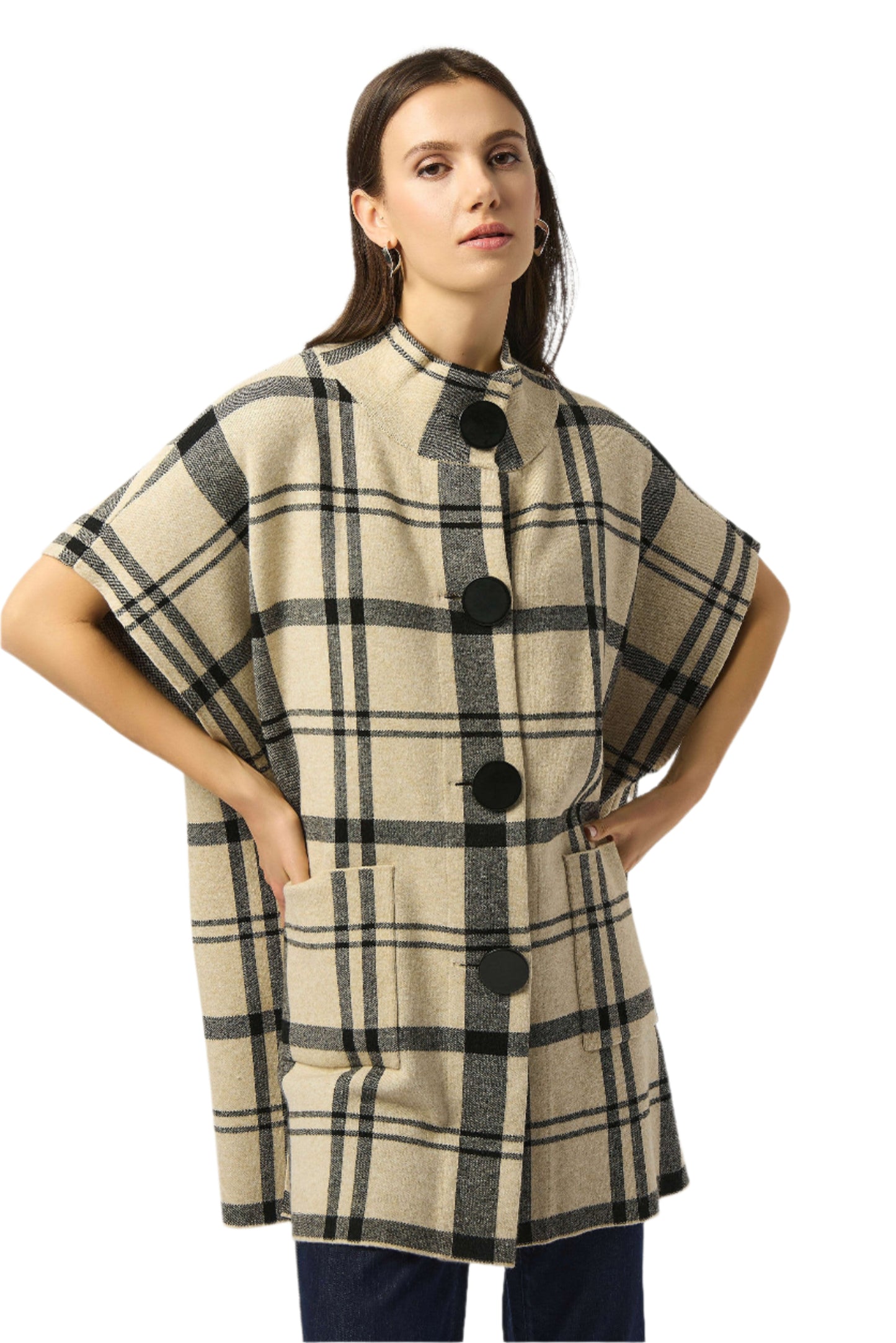 Jacquard Sweater Knit Plaid Poncho