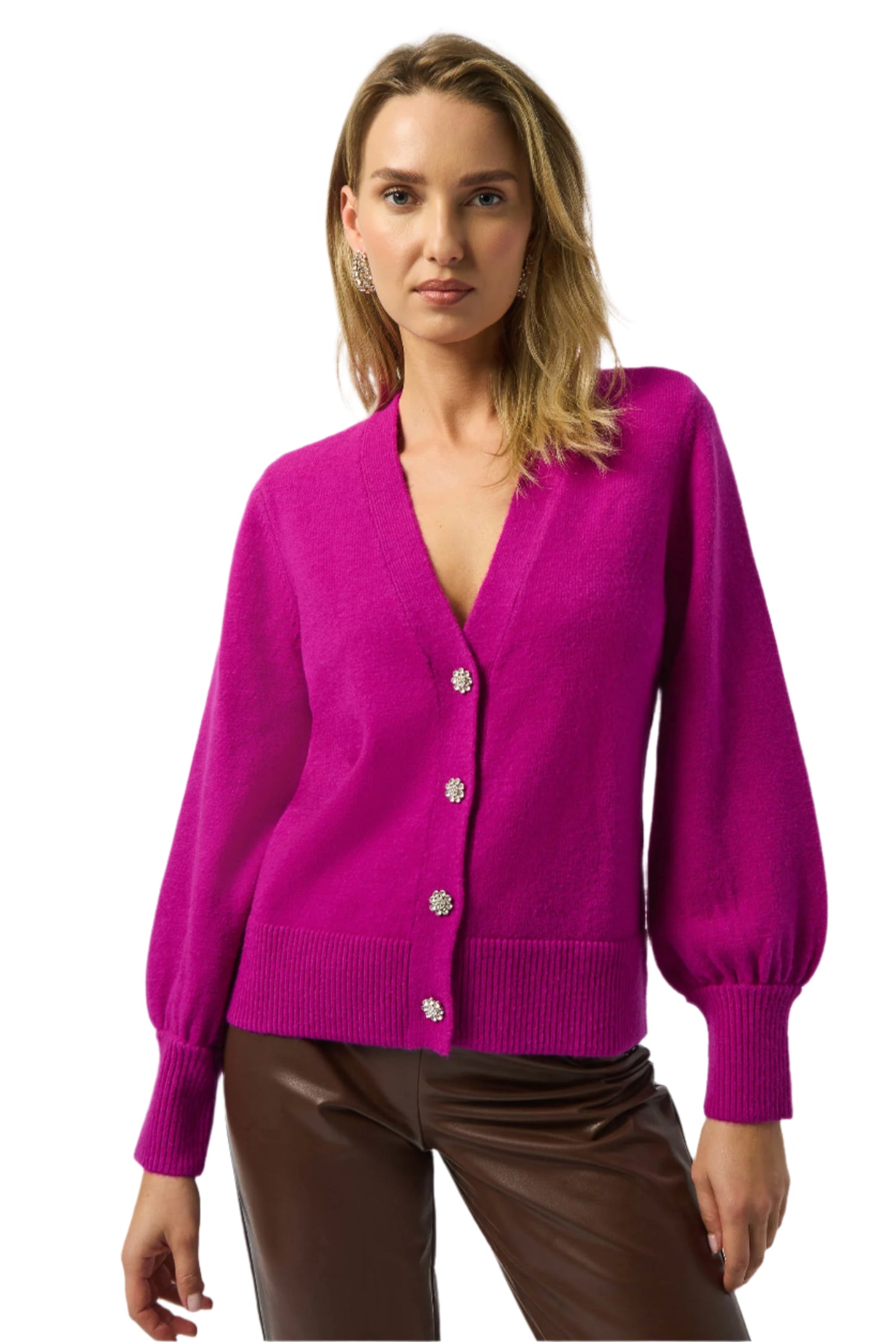 Sweater Knit Cardigan with Puff Sleeves