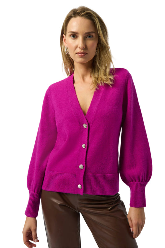 Sweater Knit Cardigan with Puff Sleeves