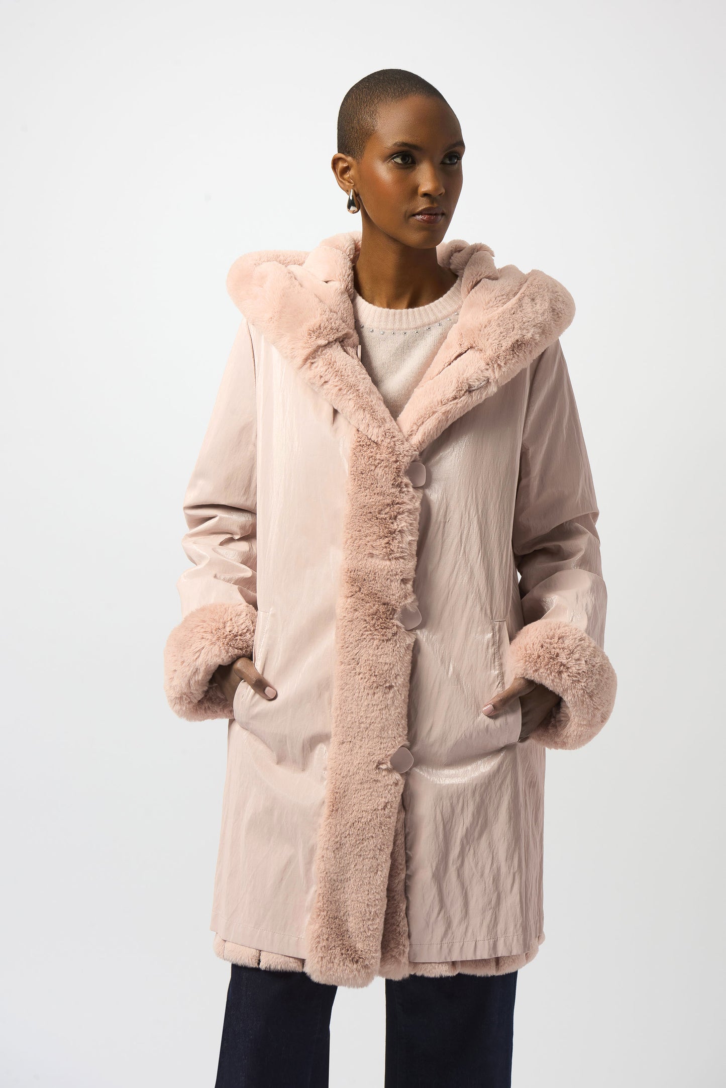Faux Fur Reversible Hooded Coat