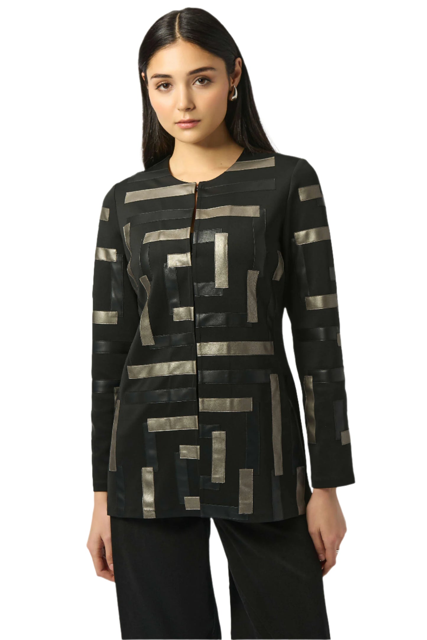 Scuba & Leatherette Collarless Jacket