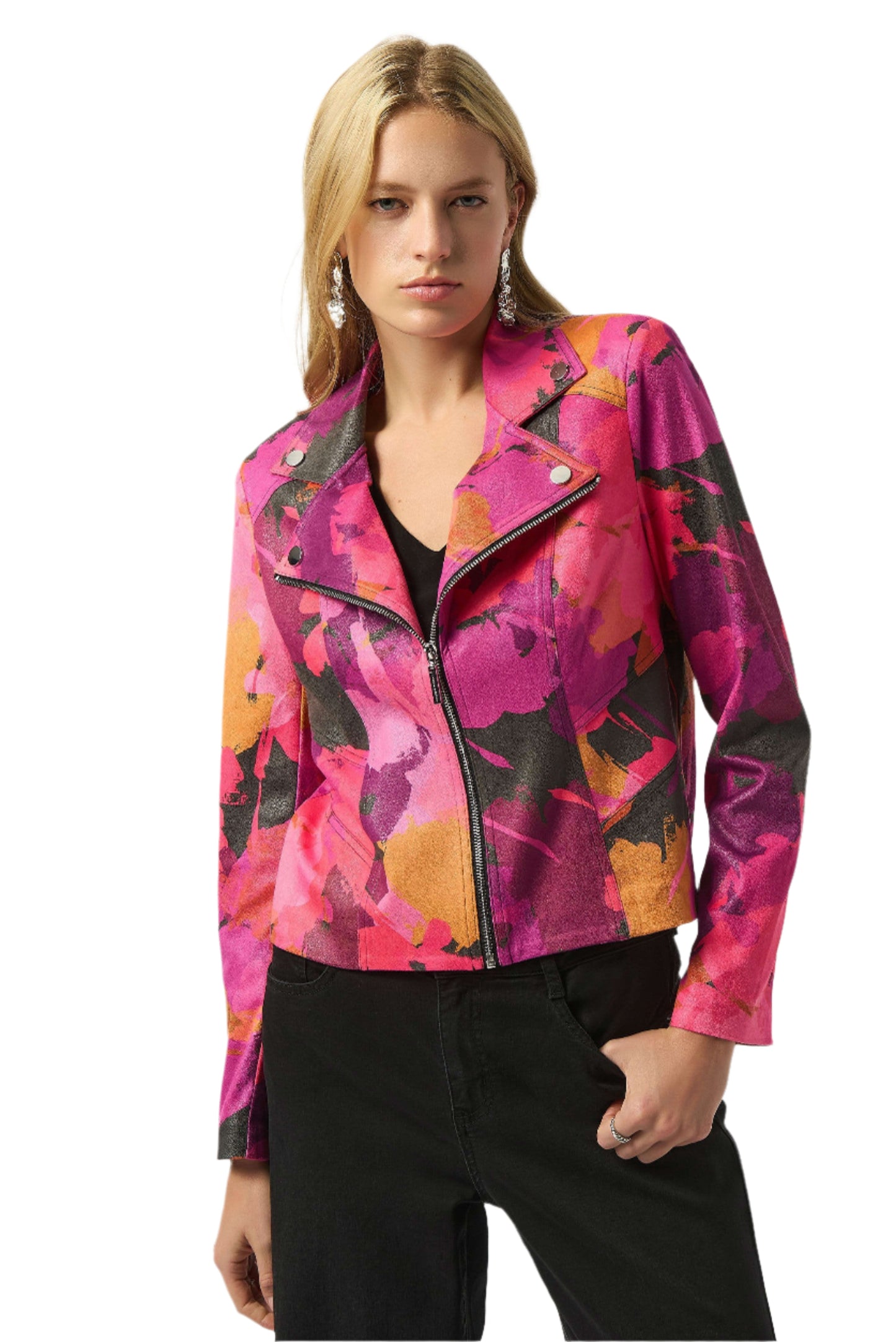 Foiled Faux Suede Abstract Print Fitted Jacket