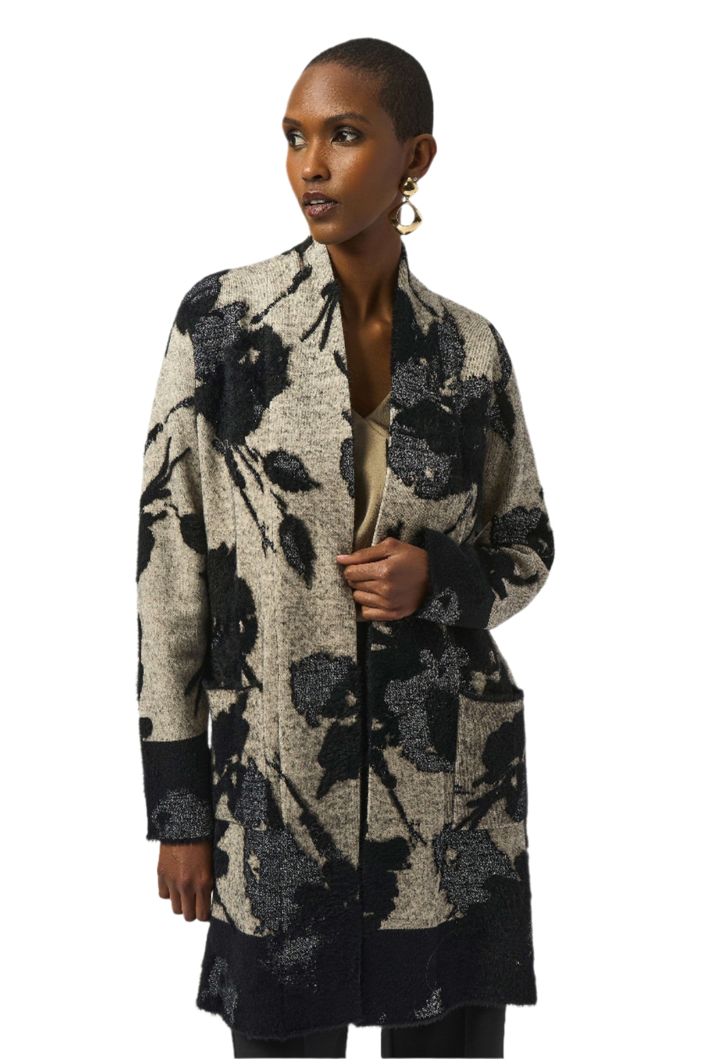 Abstract Jacquard Sweater Knit Long Cardigan