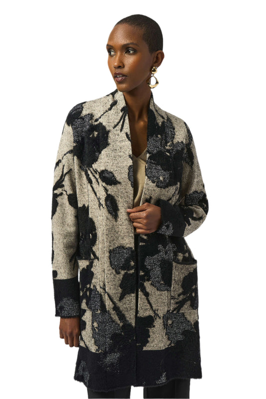 Abstract Jacquard Sweater Knit Long Cardigan