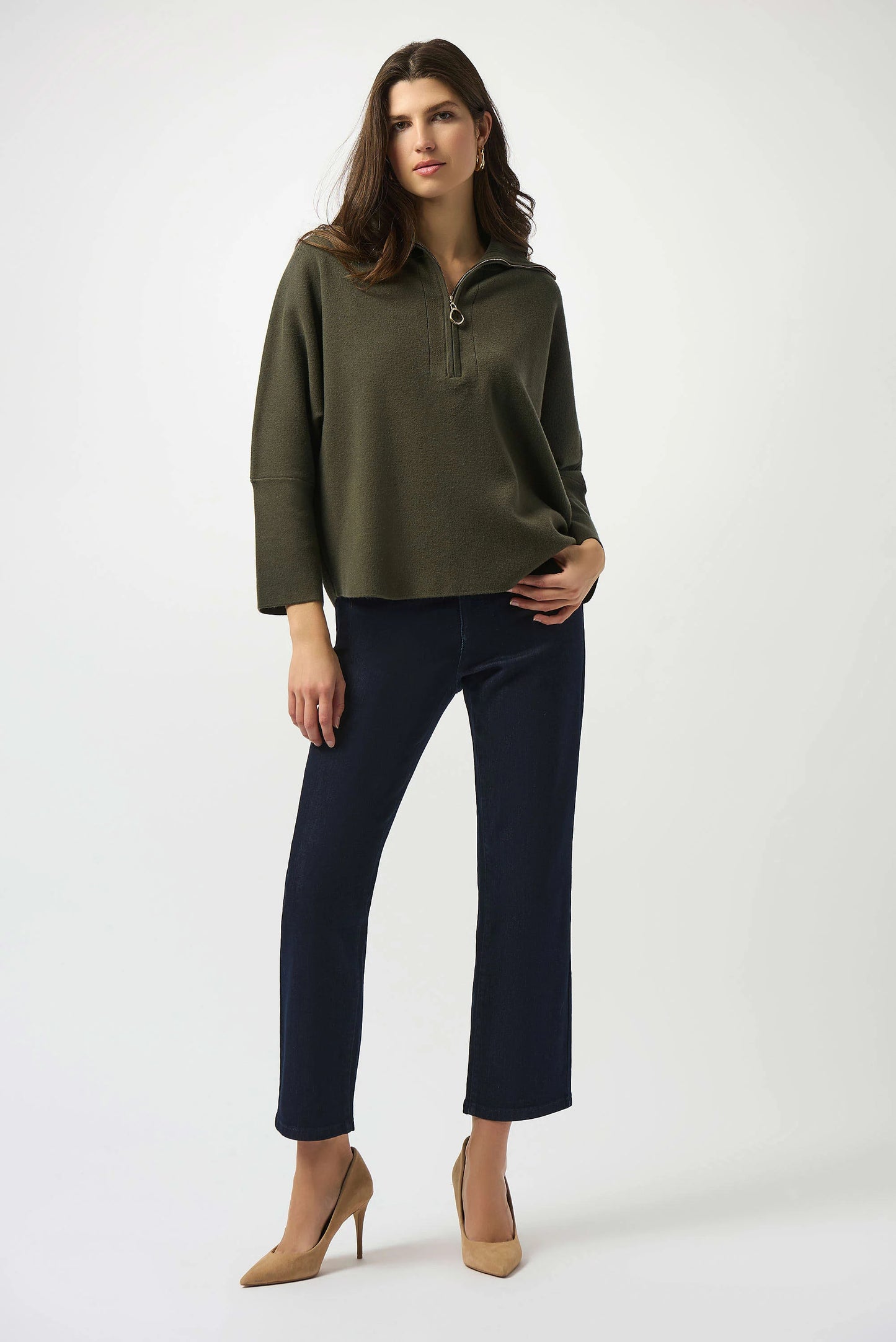 Sweater Knit Boxy Pullover With Zipped Collar