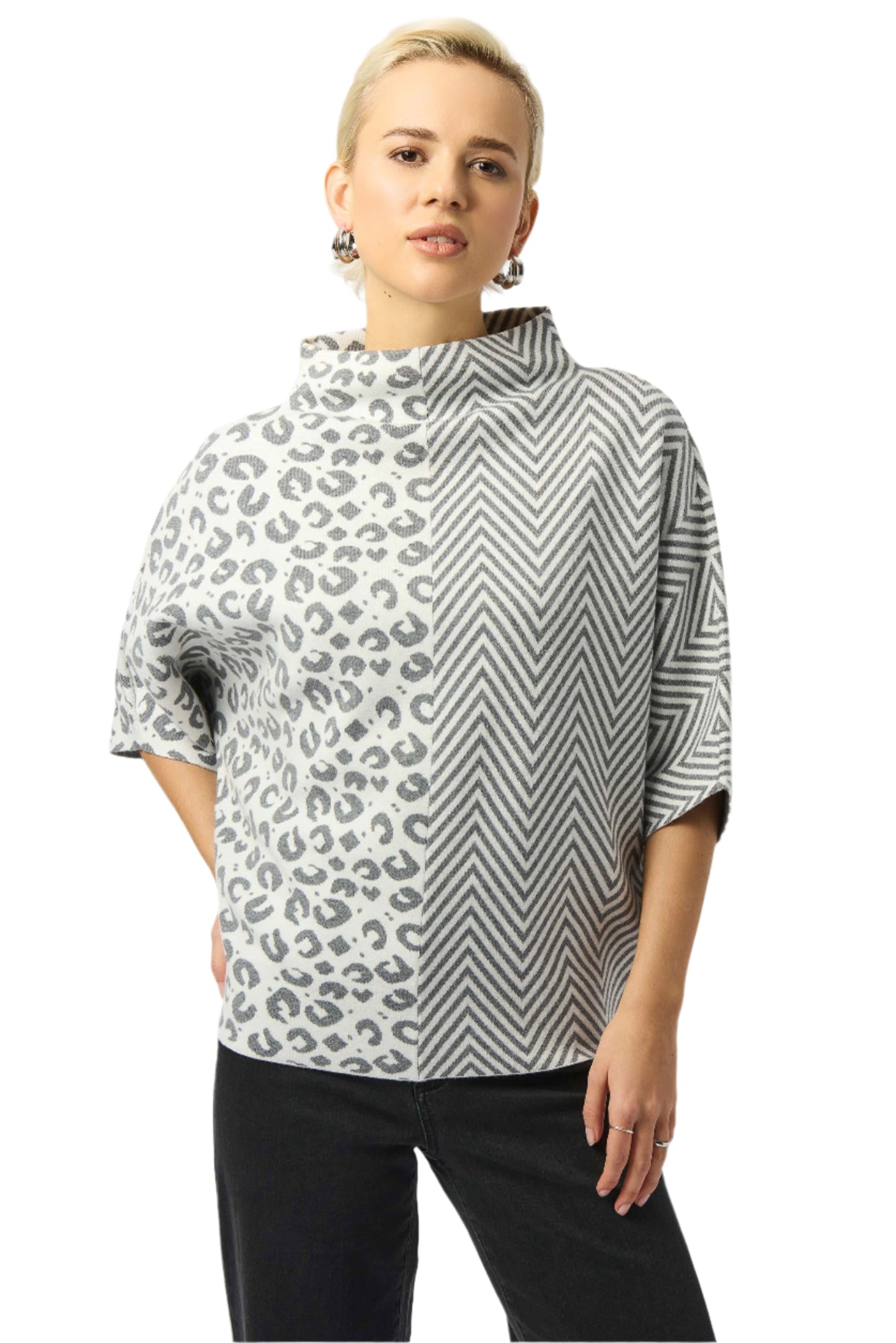 Jacquard Knit Mixed Print Boxy Sweater