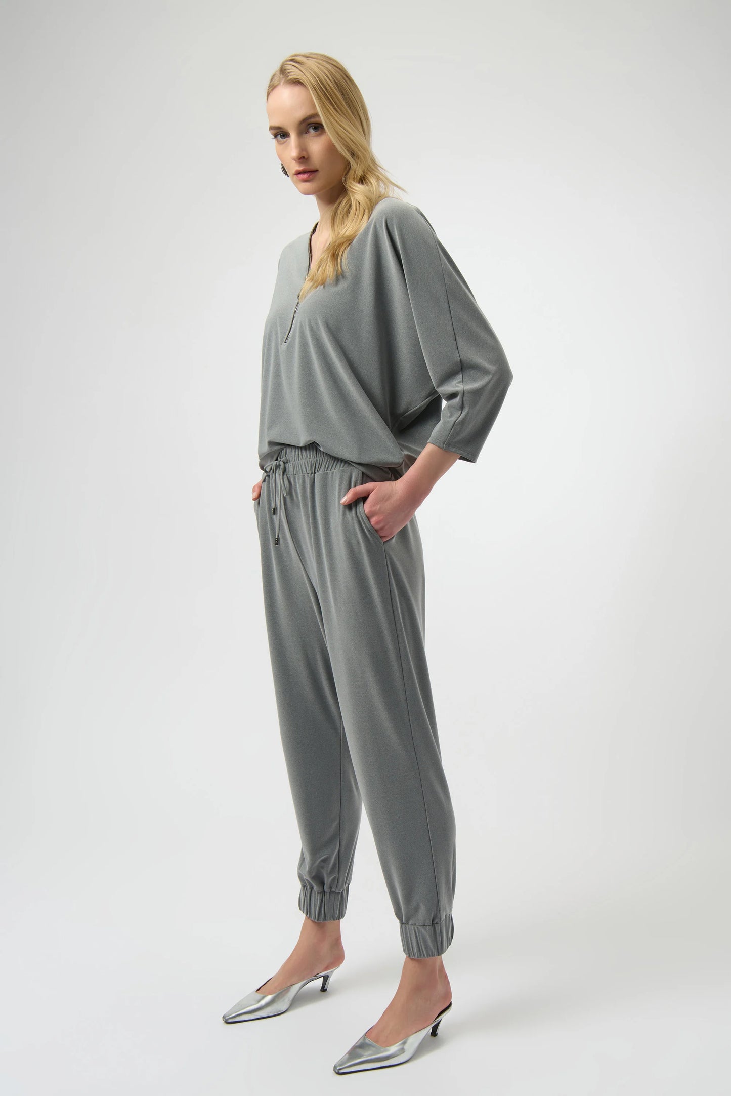 Melange Silky Knit Pull-On Jogger Pants