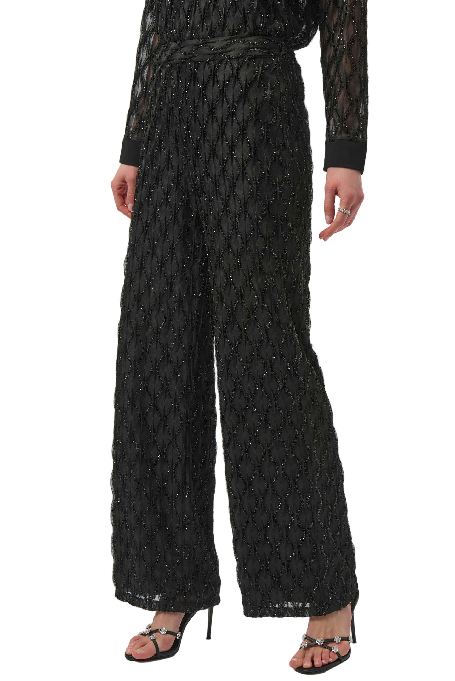 Lurex Cascade Wide-Leg Pull-On Pants