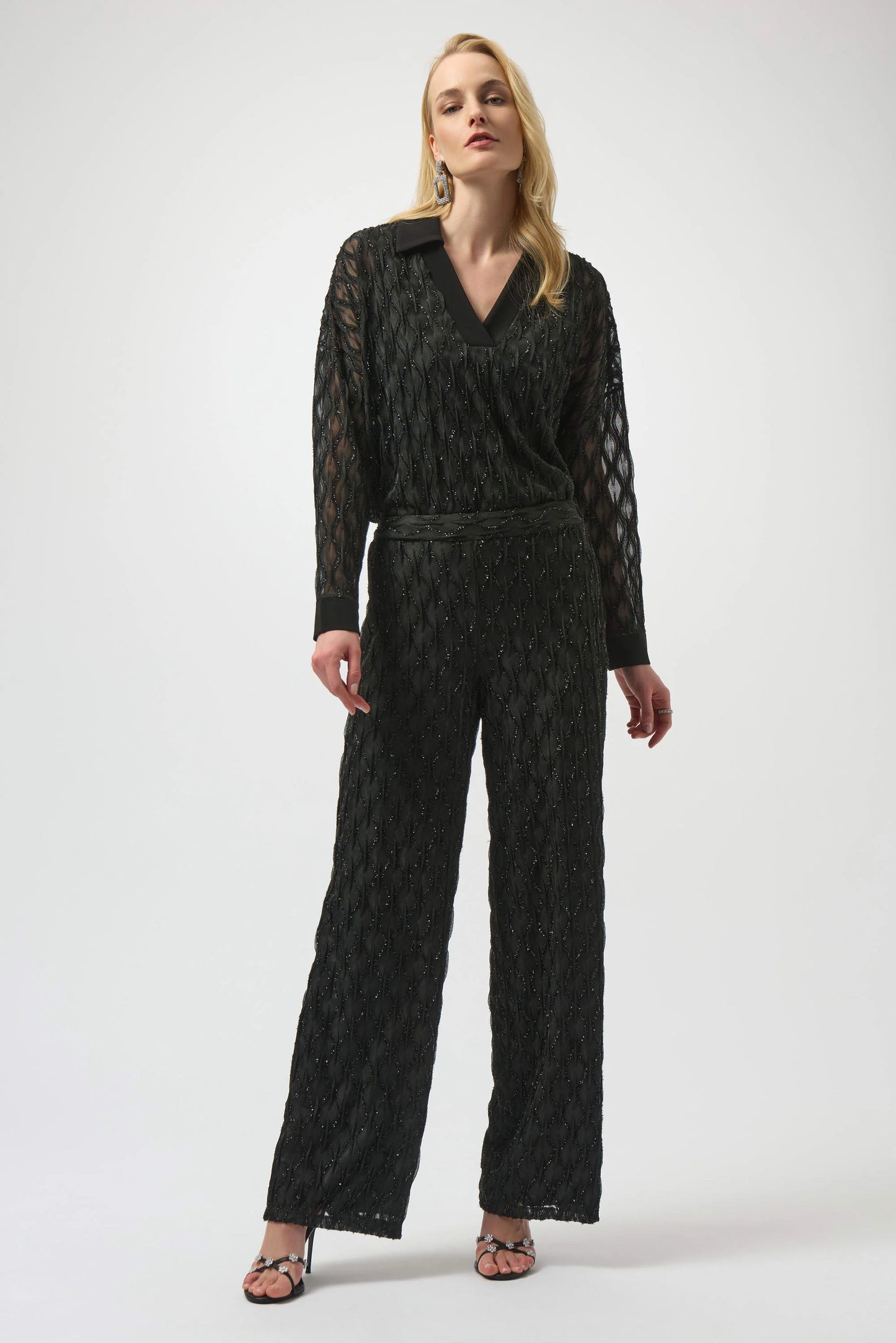Lurex Cascade Wide-Leg Pull-On Pants
