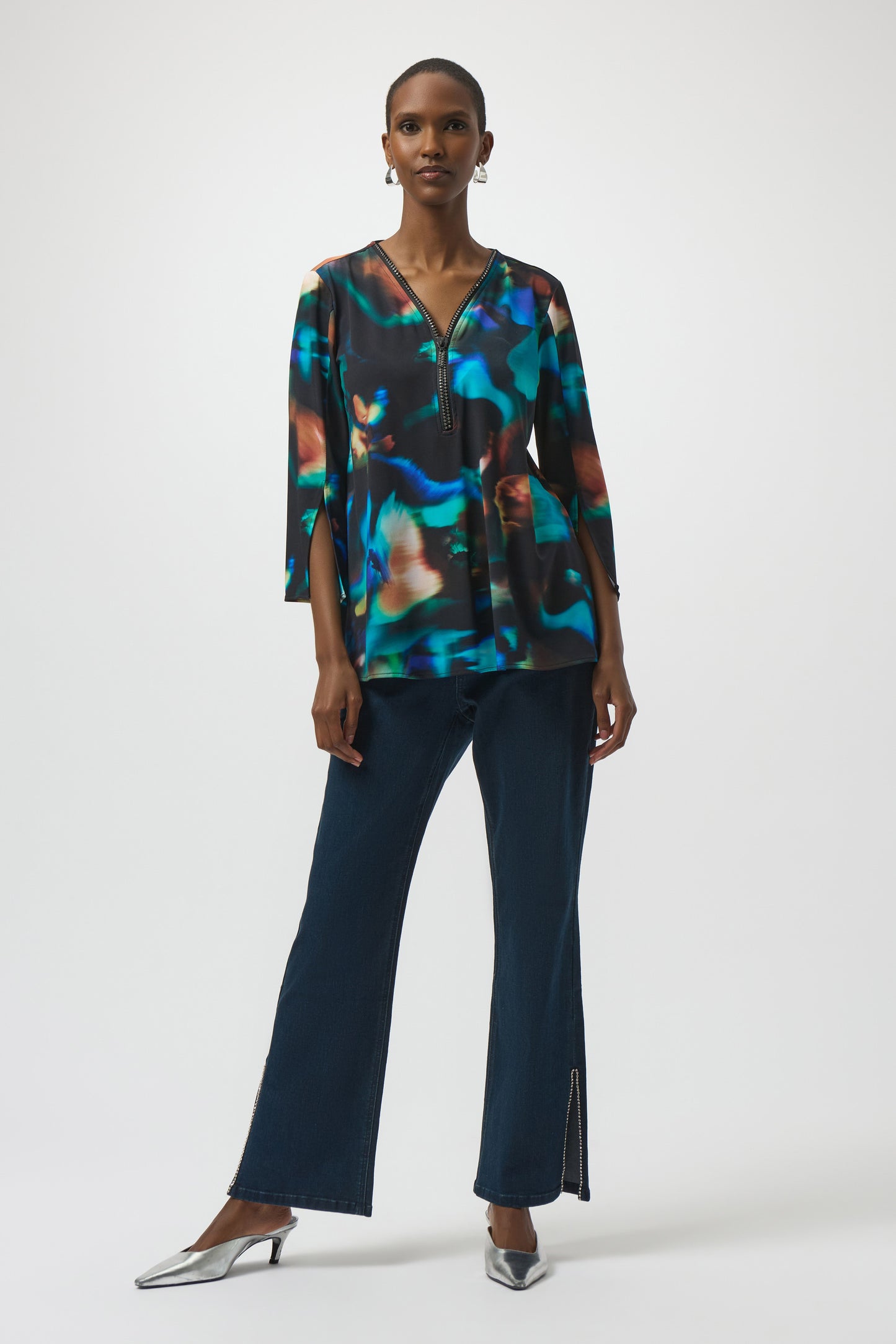 Silky Knit Abstract Print Fit and Flare Tunic