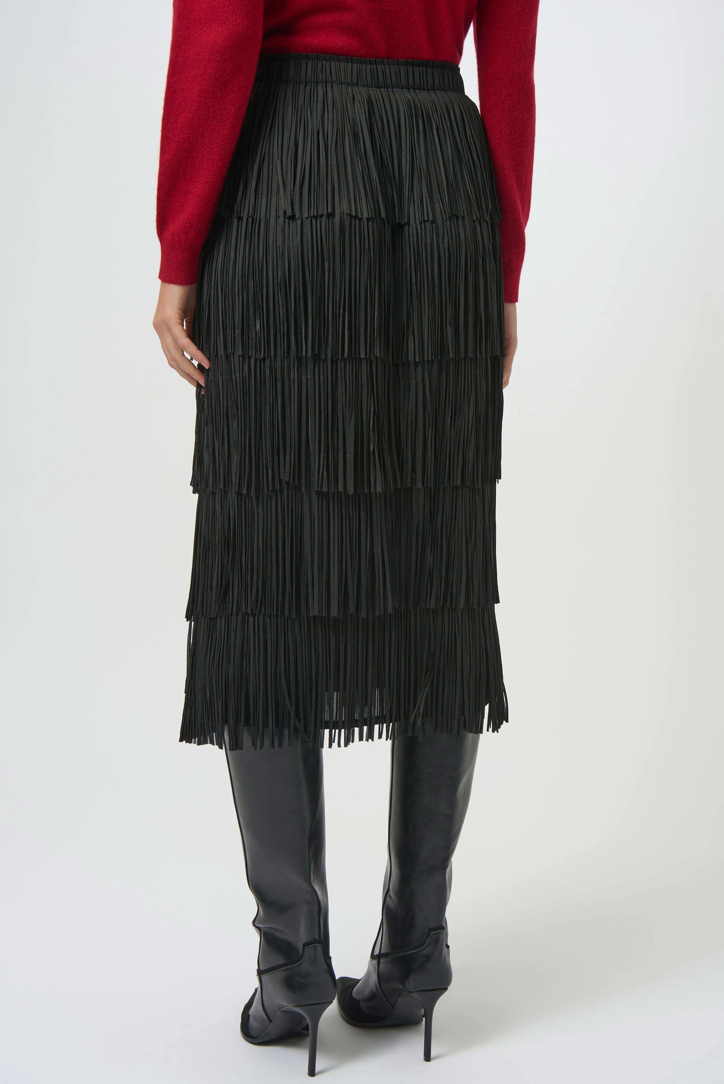 Pleated Pencil Skirt with Tiered Fringes
