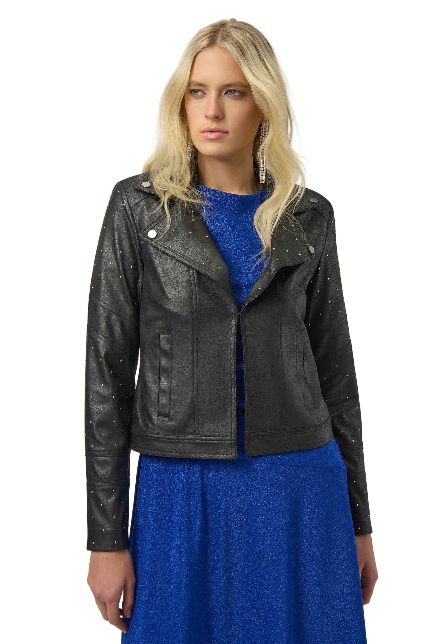 Foiled Faux Suede Fitted Jacket with Rhinestones