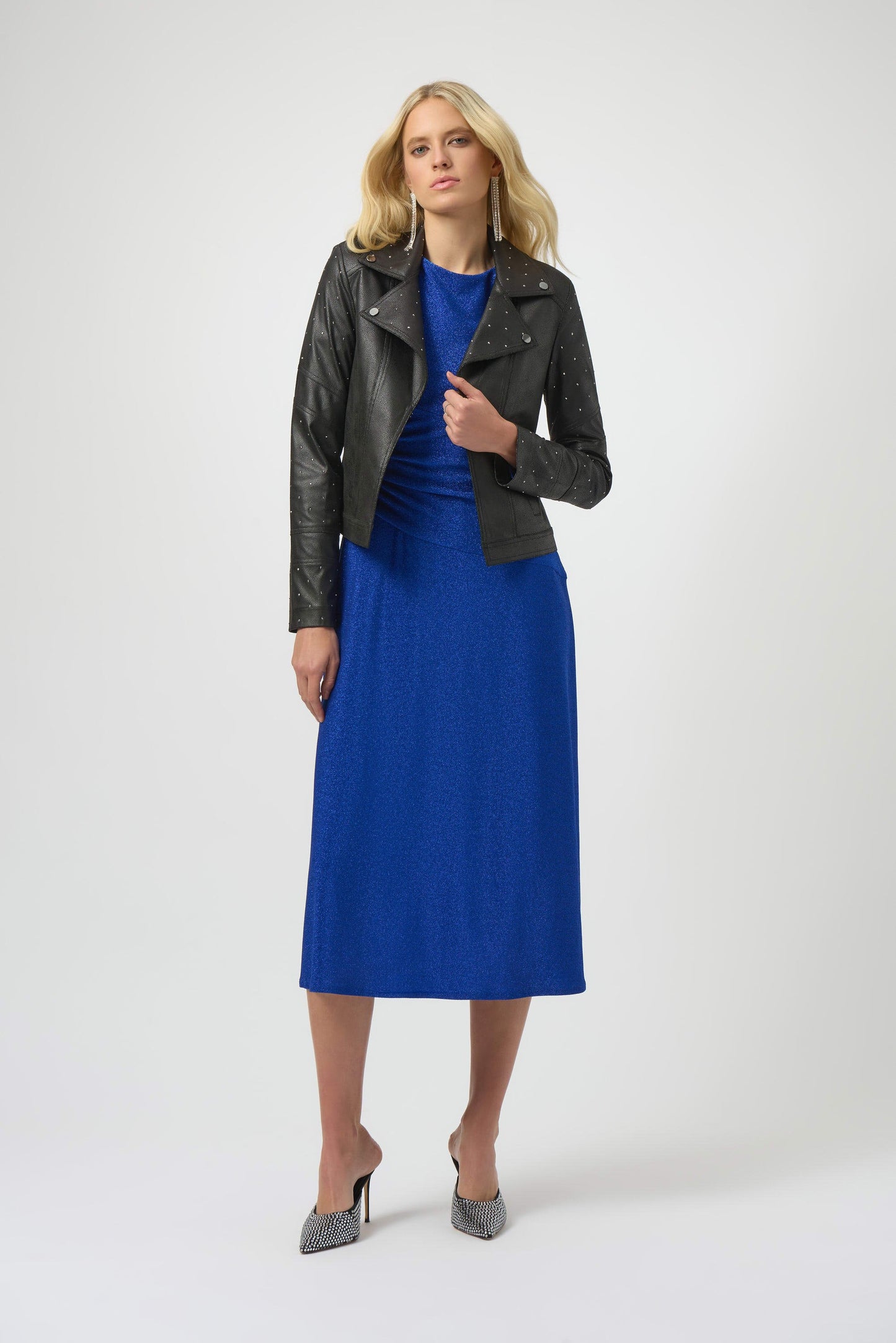 Foiled Faux Suede Fitted Jacket with Rhinestones
