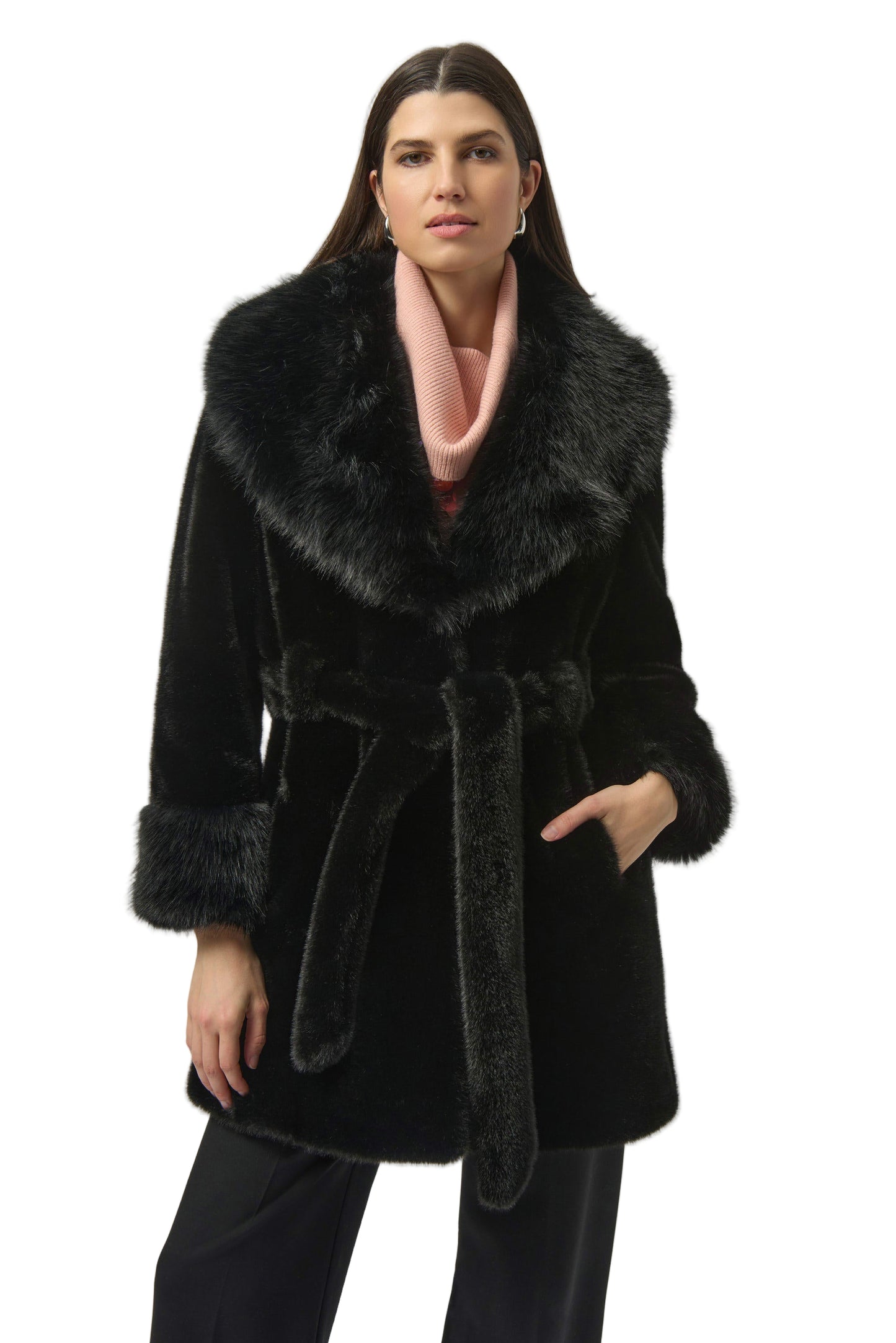 Faux Fur Shawl Collar Fitted Coat