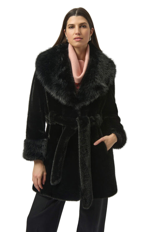 Faux Fur Shawl Collar Fitted Coat