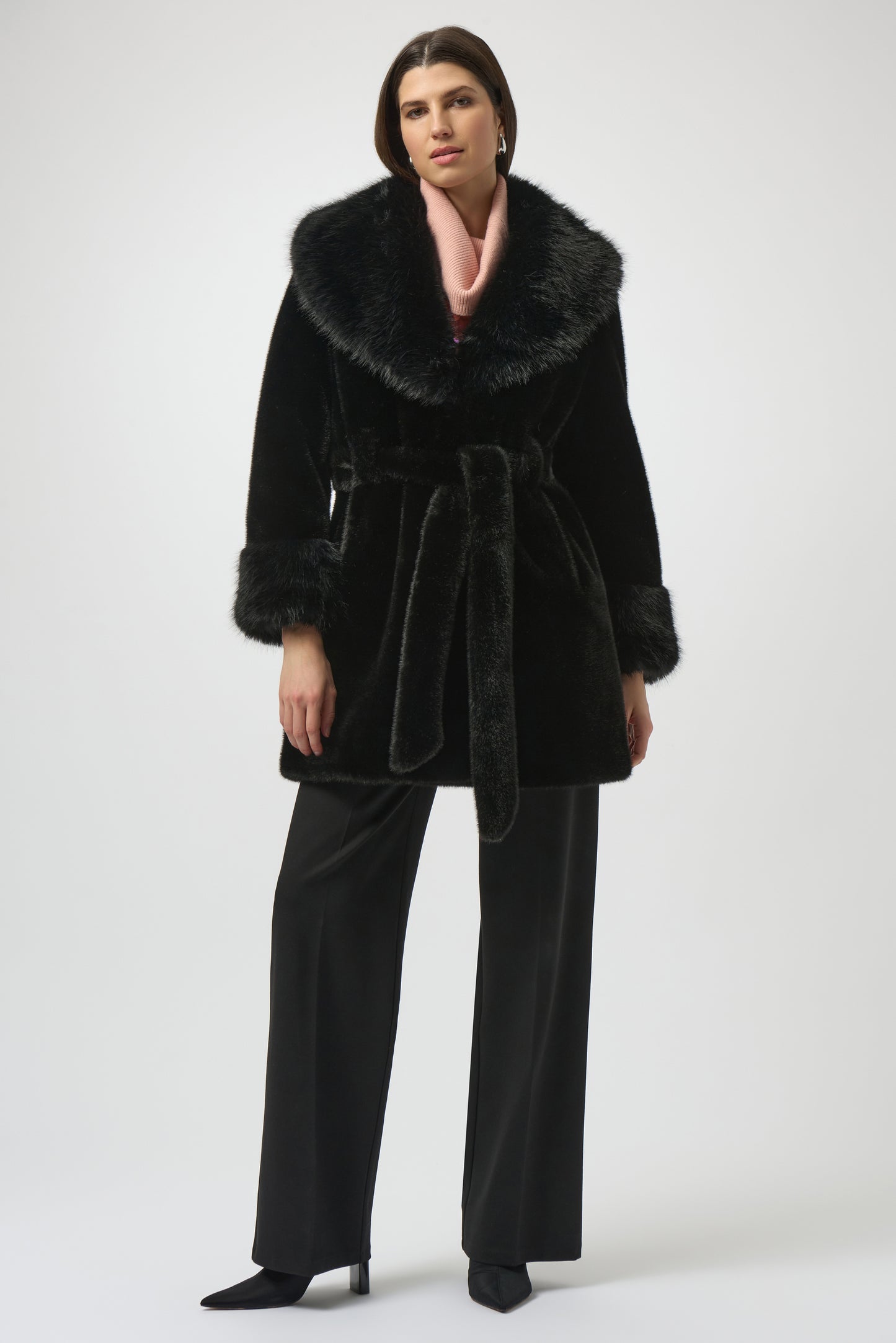 Faux Fur Shawl Collar Fitted Coat