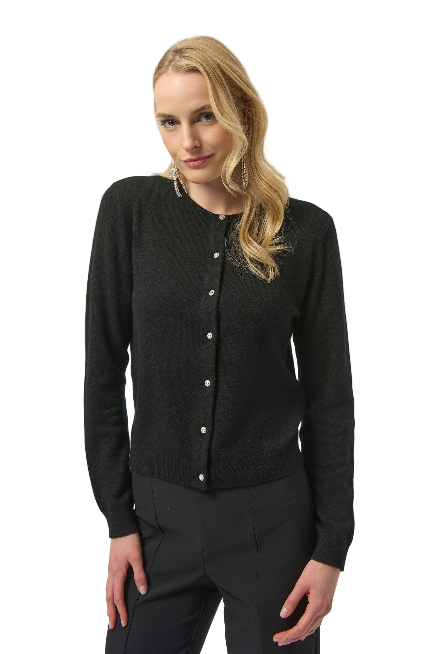 Cashmere Button-Front Crew Neck Cardigan