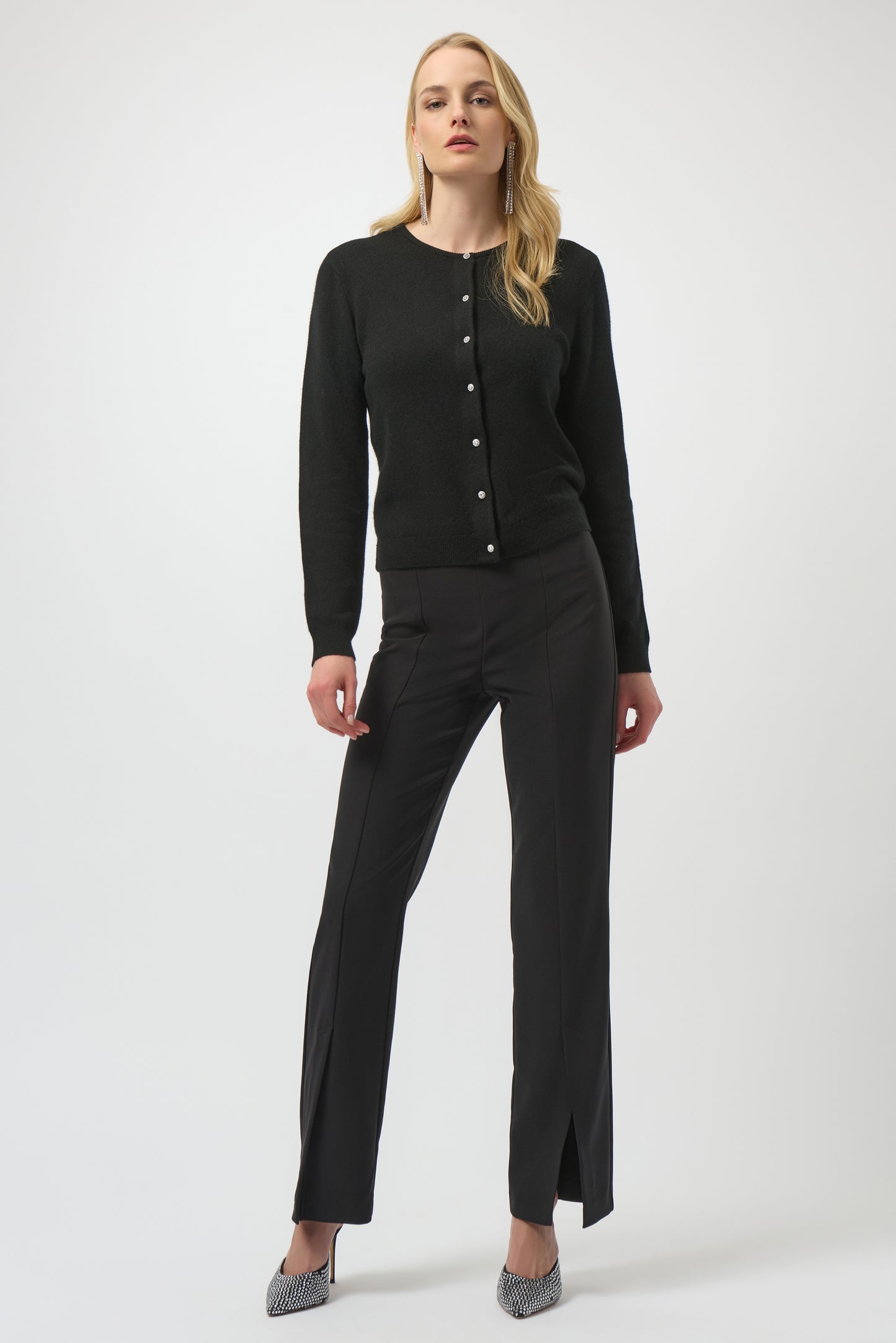 Cashmere Button-Front Crew Neck Cardigan