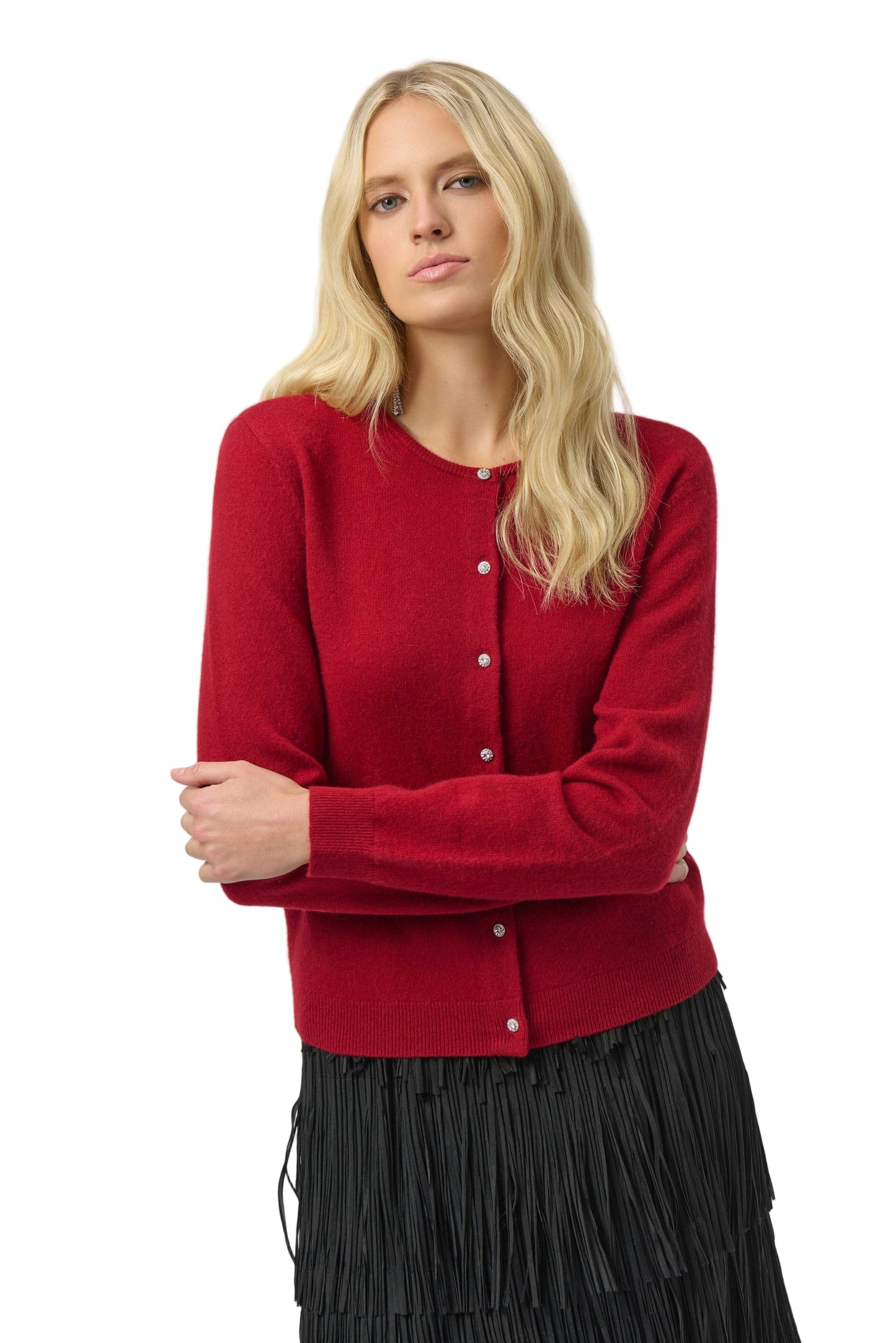 Cashmere Button-Front Crew Neck Cardigan