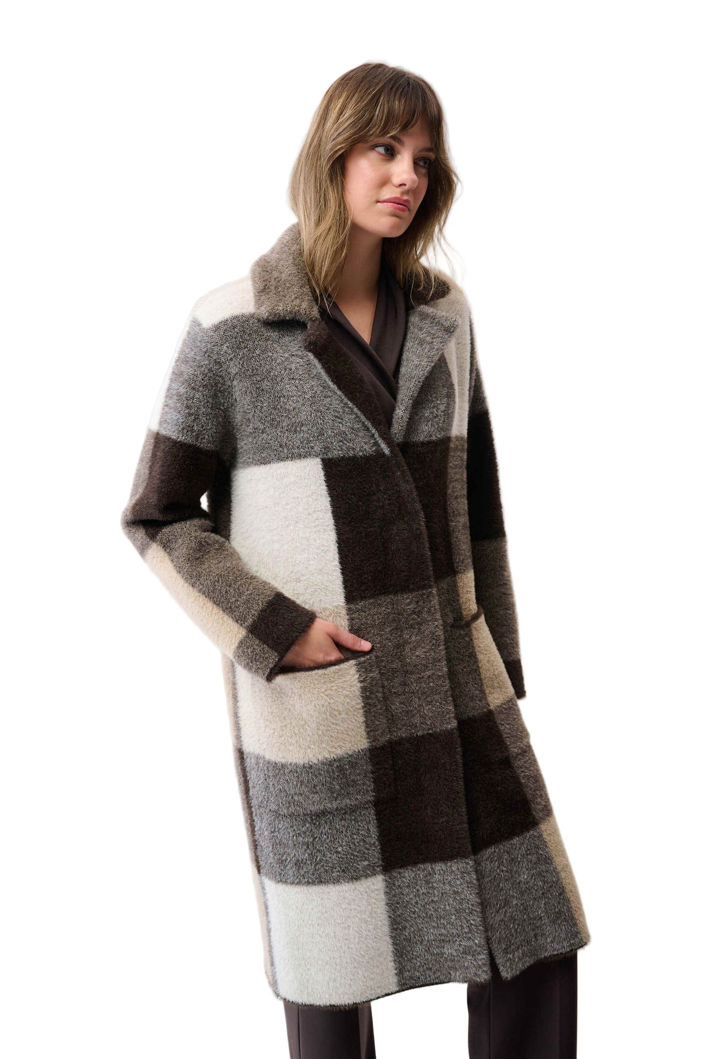 Feather Yarn Abstract Print Sweater Coat