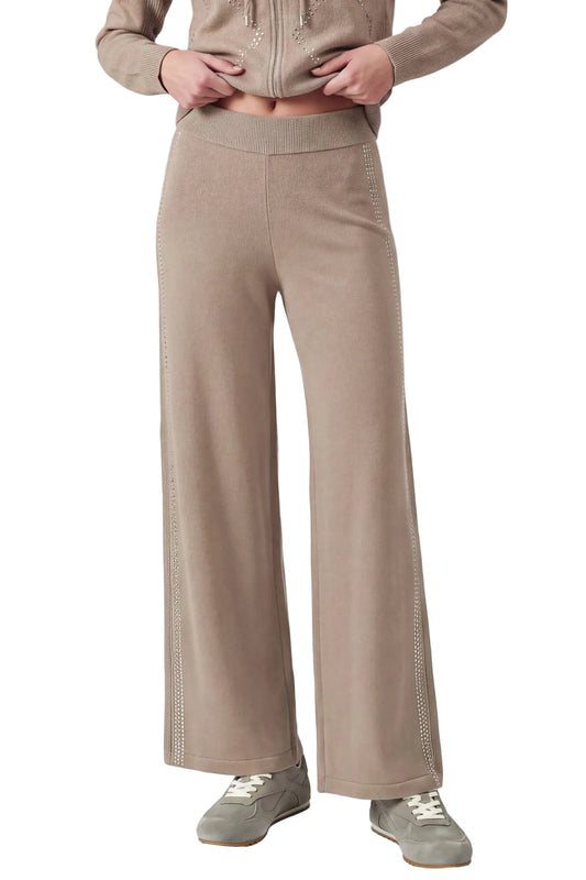 Elastic Waist Pants with Rhinestones