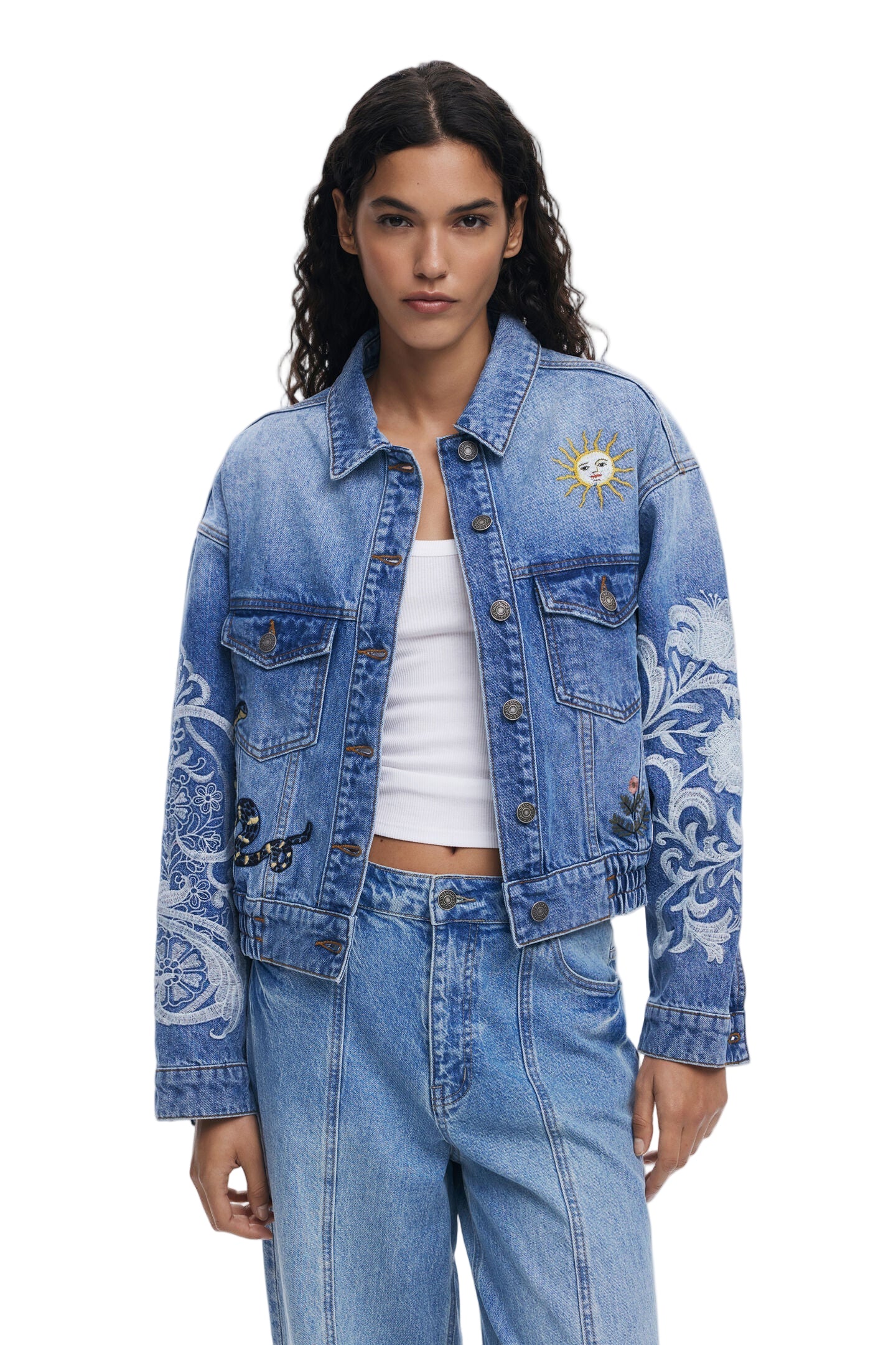 Denim Jacket with Oriental Embroidery