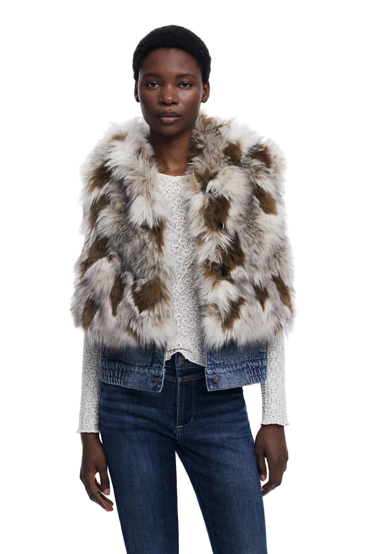 Denim Faux Fur Vest