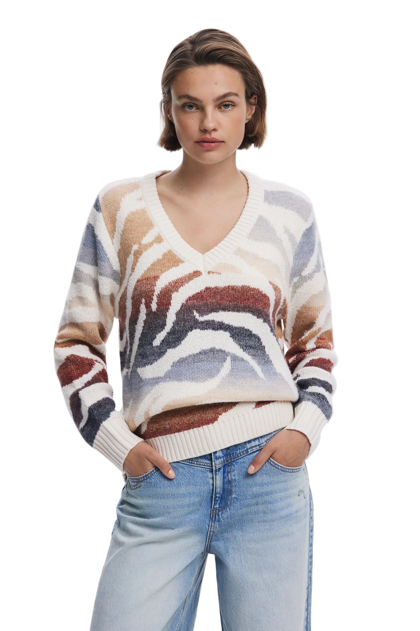 L/S V-Neck Print Sweater