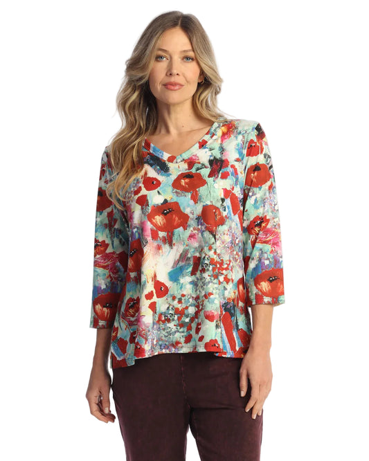 Soft V-Neck Top with Side Slits - Prima