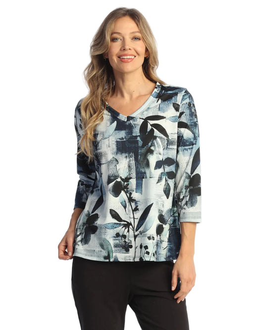 Soft V-Neck Top with Side Slits - Primrose