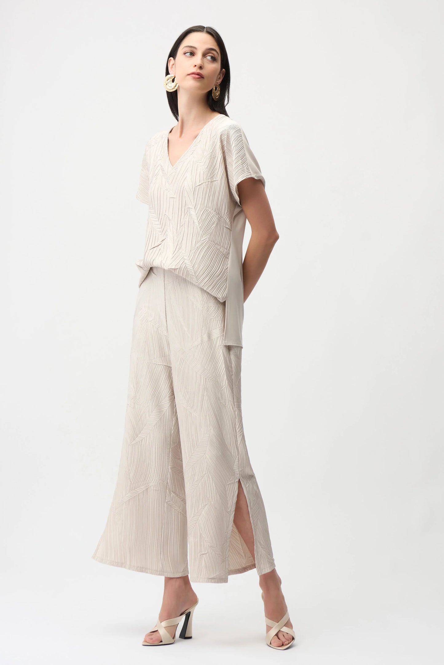 Pleated Satin Pull-On Culotte Pants