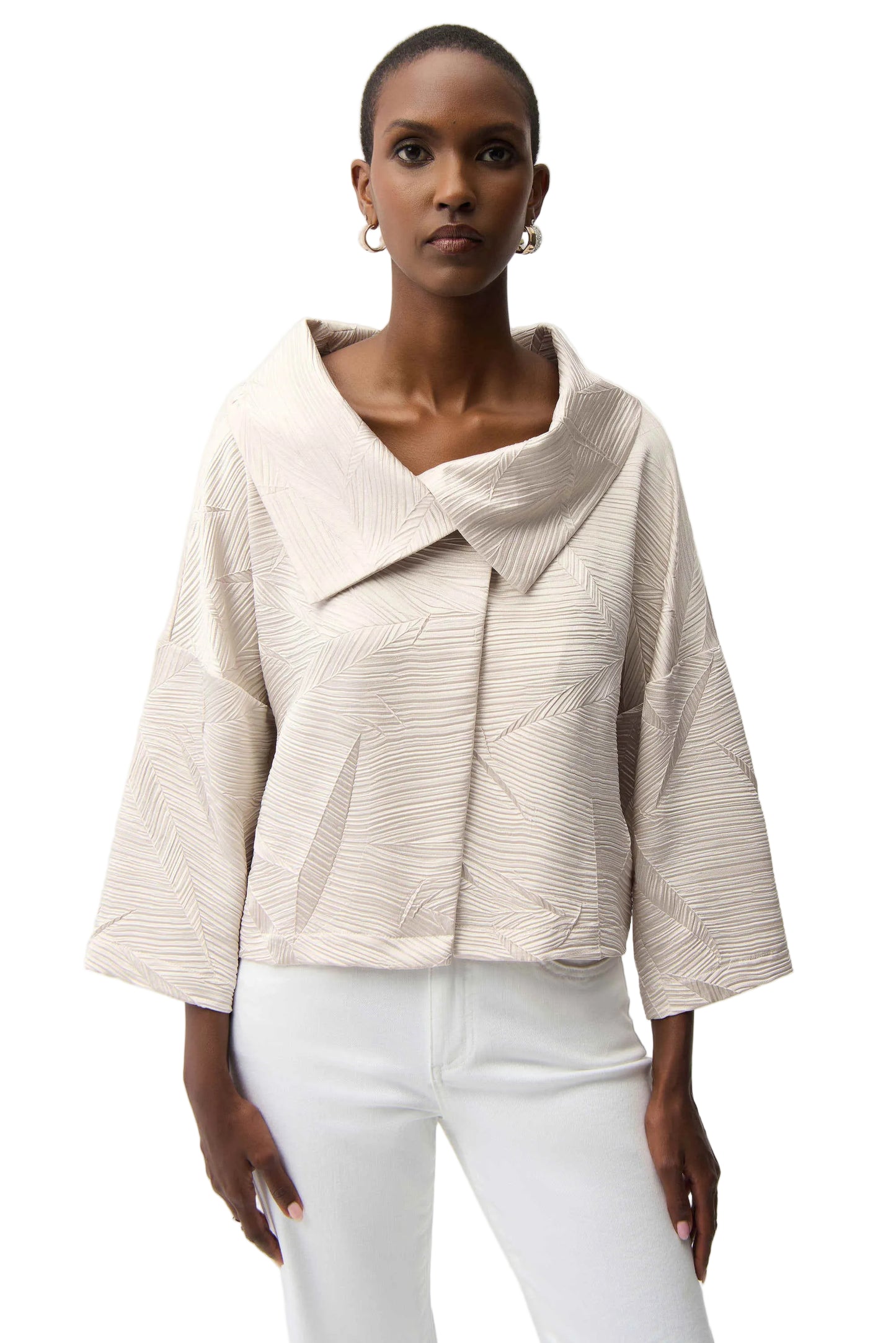 Pleated Satin Boxy Jacket With Overlay Collar
