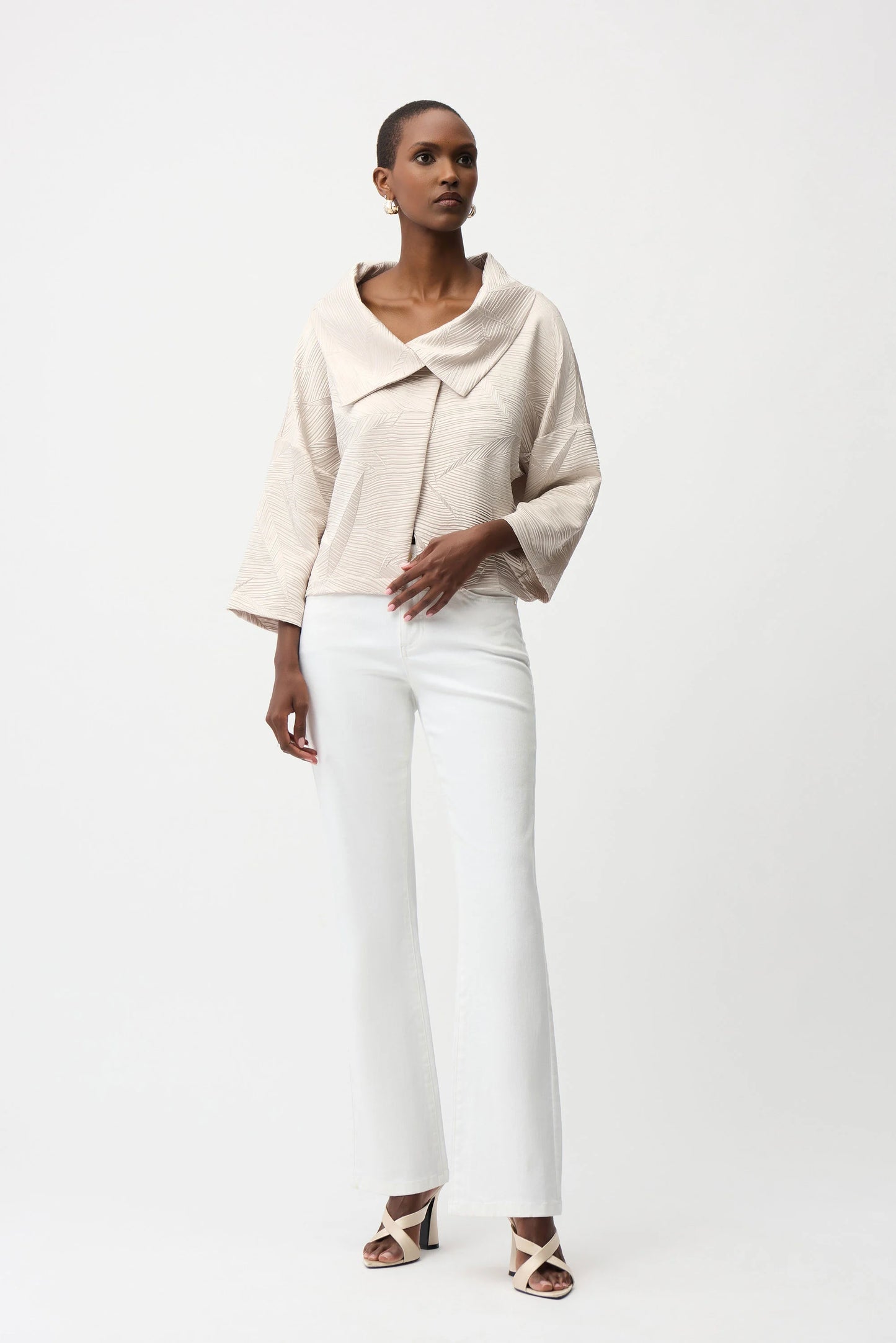 Pleated Satin Boxy Jacket With Overlay Collar