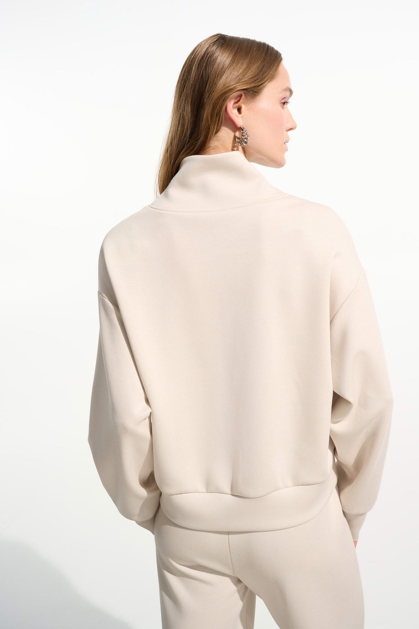 Scuba Jersey Boxy Sweatshirt With High Collar and Front Zipper