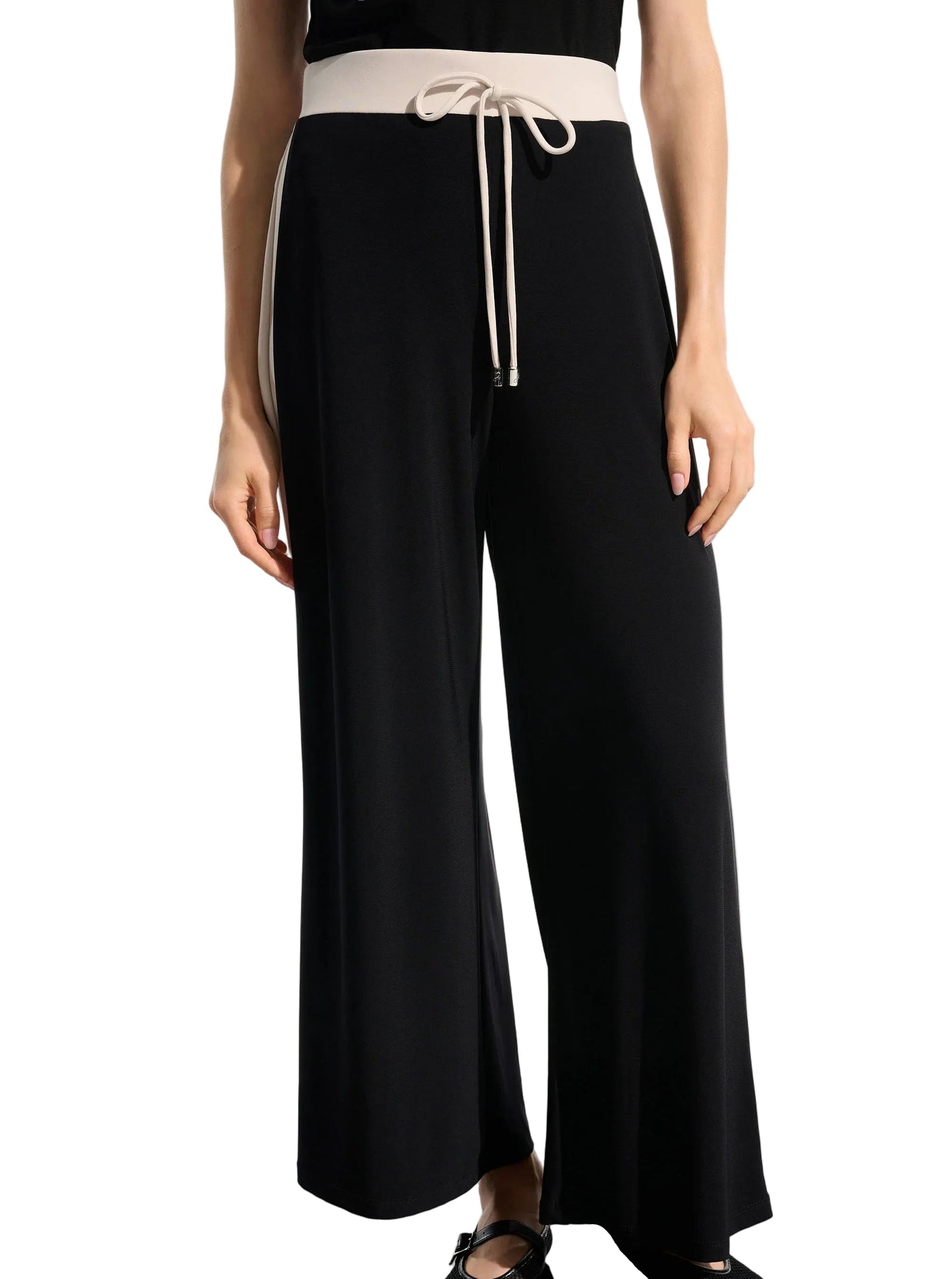 Silky Knit Color Block Wide Leg Pull-On Pants