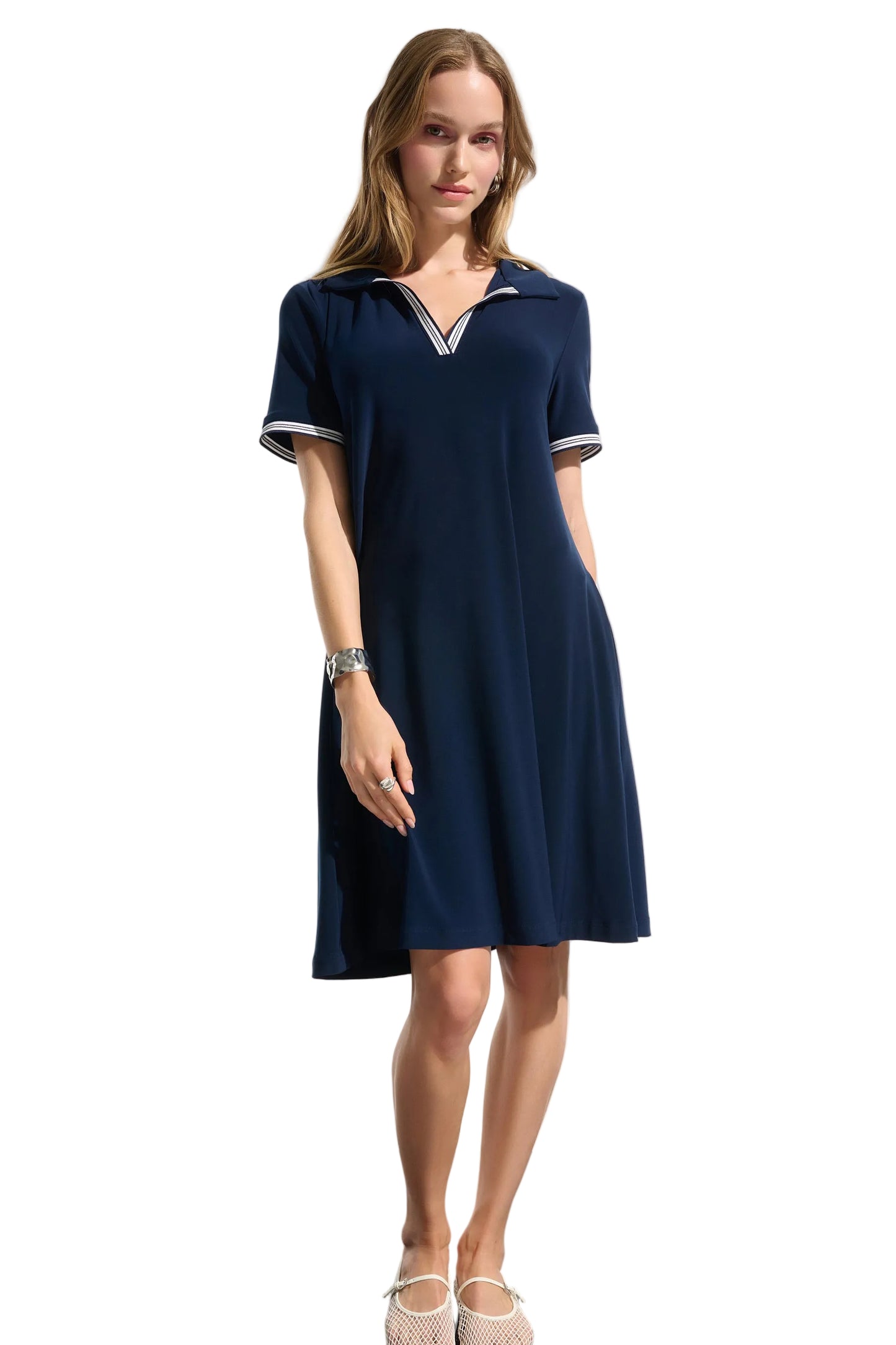 Silky Knit Trapeze Dress With Polo Collar