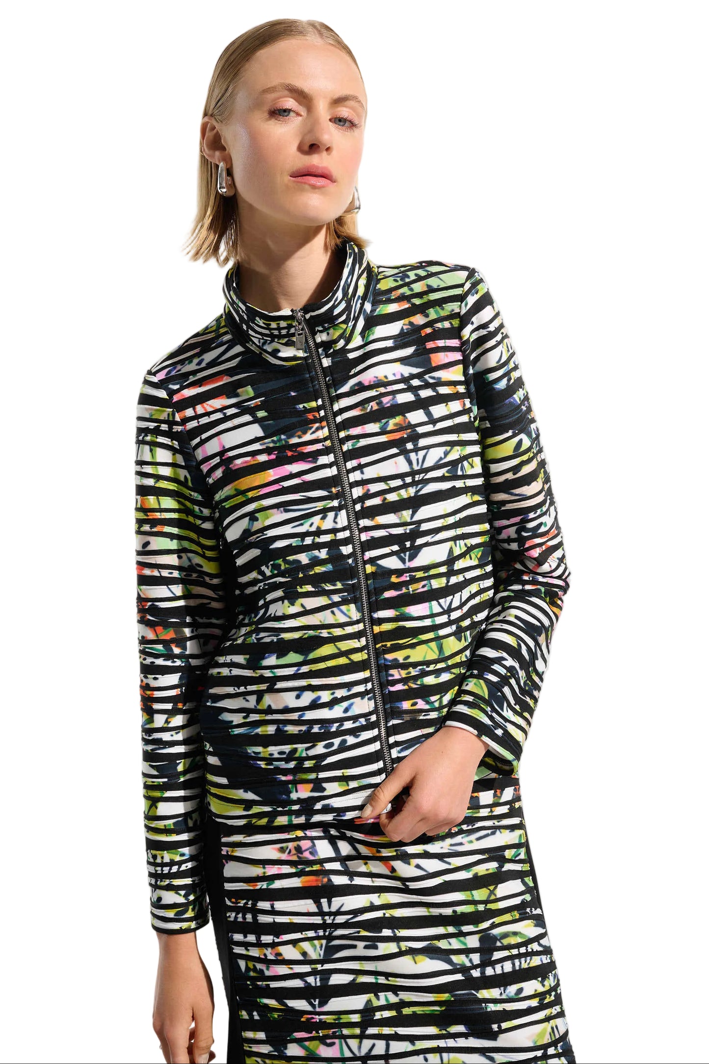 Cascade Knit Tropical Print Jacket With Contrast Panel