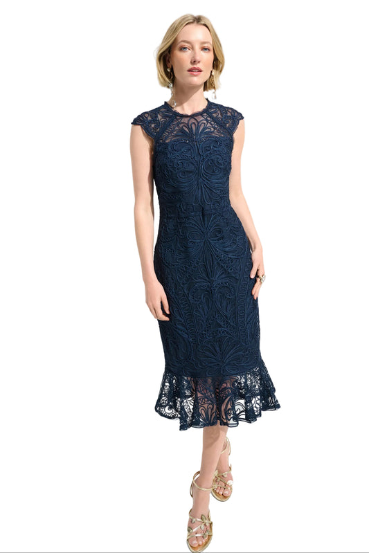 Guipure Soutache Trumpet Dress With Ruffle Hem